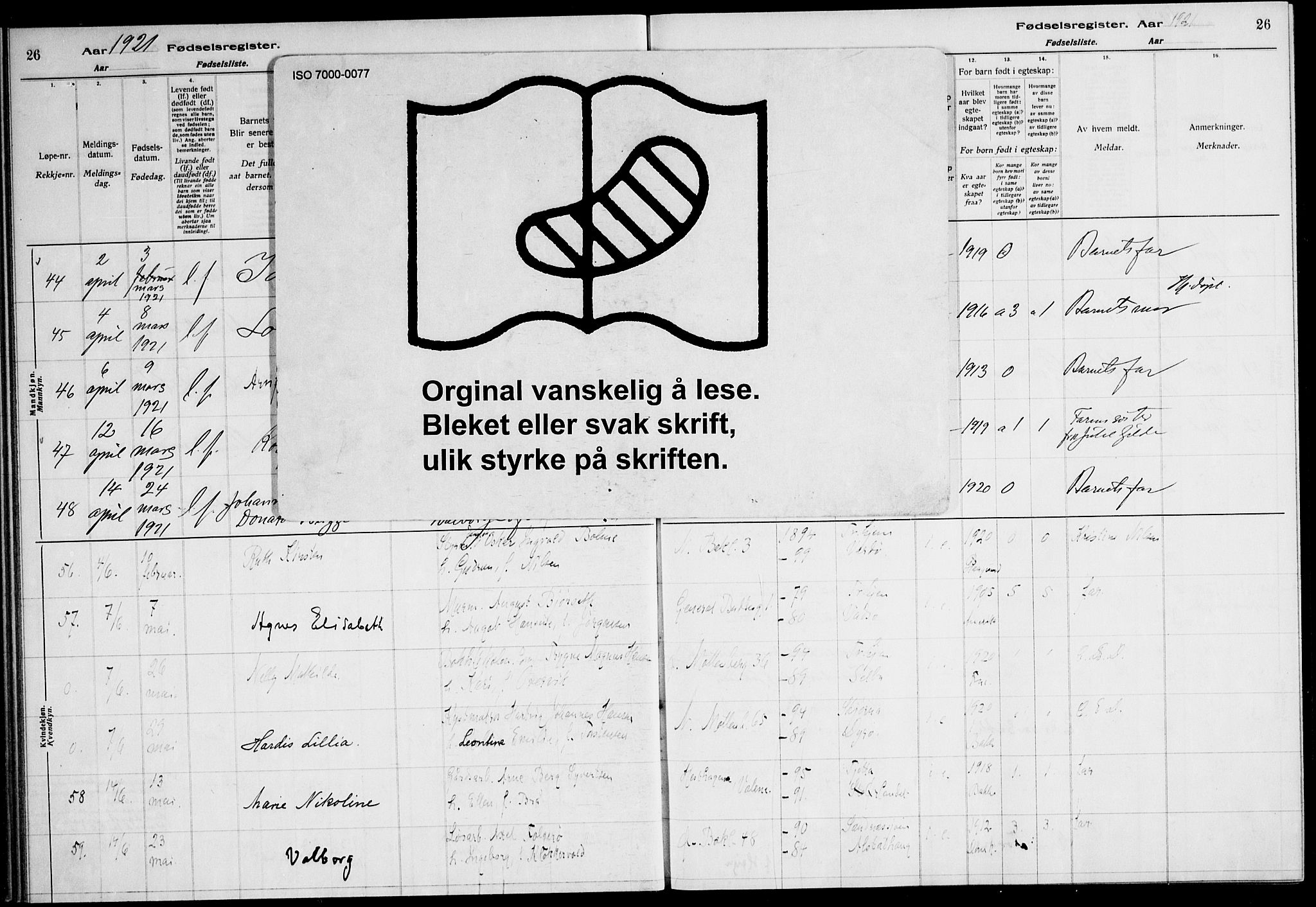 Ministerialprotokoller, klokkerbøker og fødselsregistre - Sør-Trøndelag, AV/SAT-A-1456/604/L0233: Fødselsregister nr. 604.II.4.2, 1920-1928, s. 26