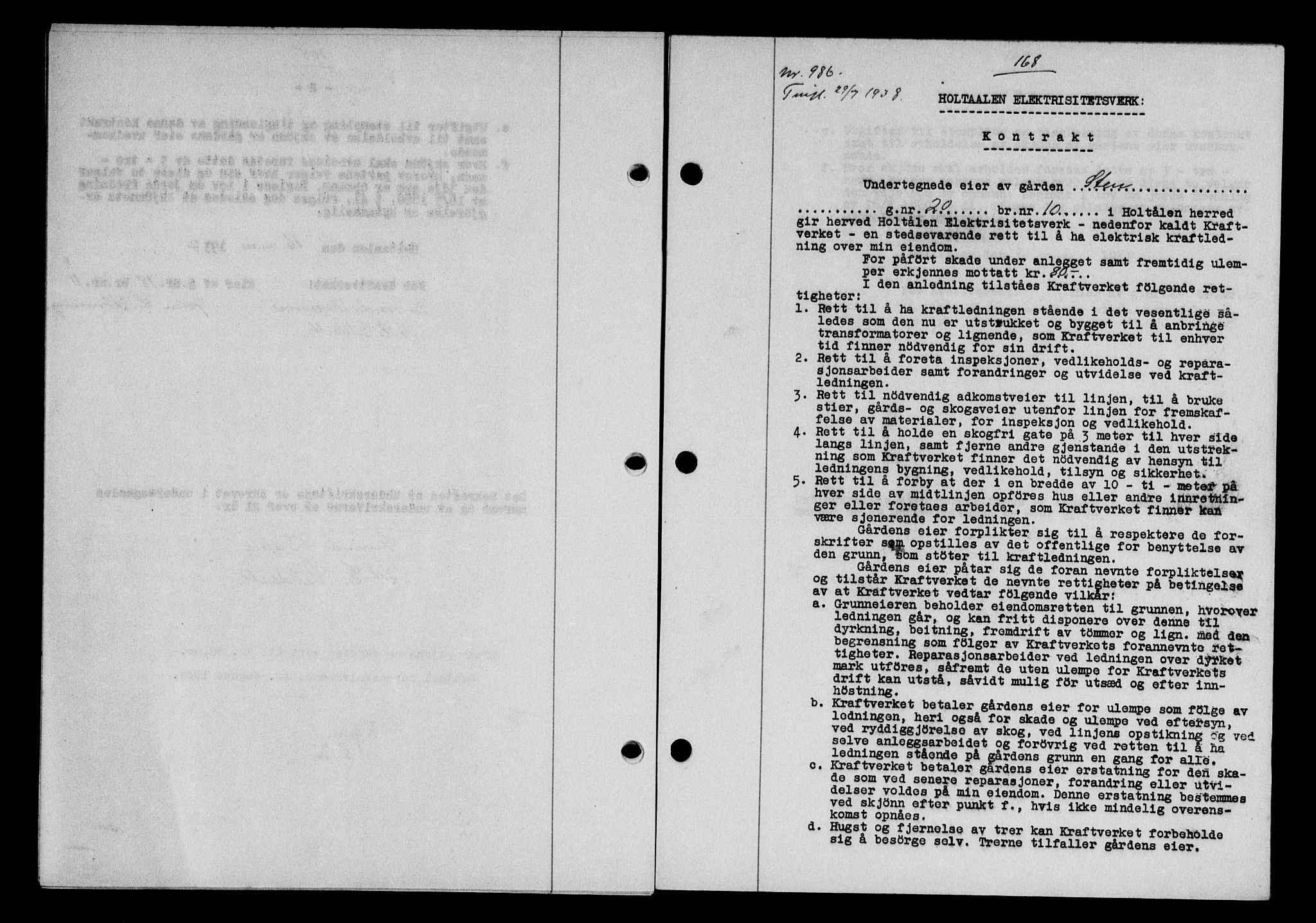 Gauldal sorenskriveri, SAT/A-0014/1/2/2C/L0049: Pantebok nr. 53, 1938-1938, Dagboknr: 986/1938