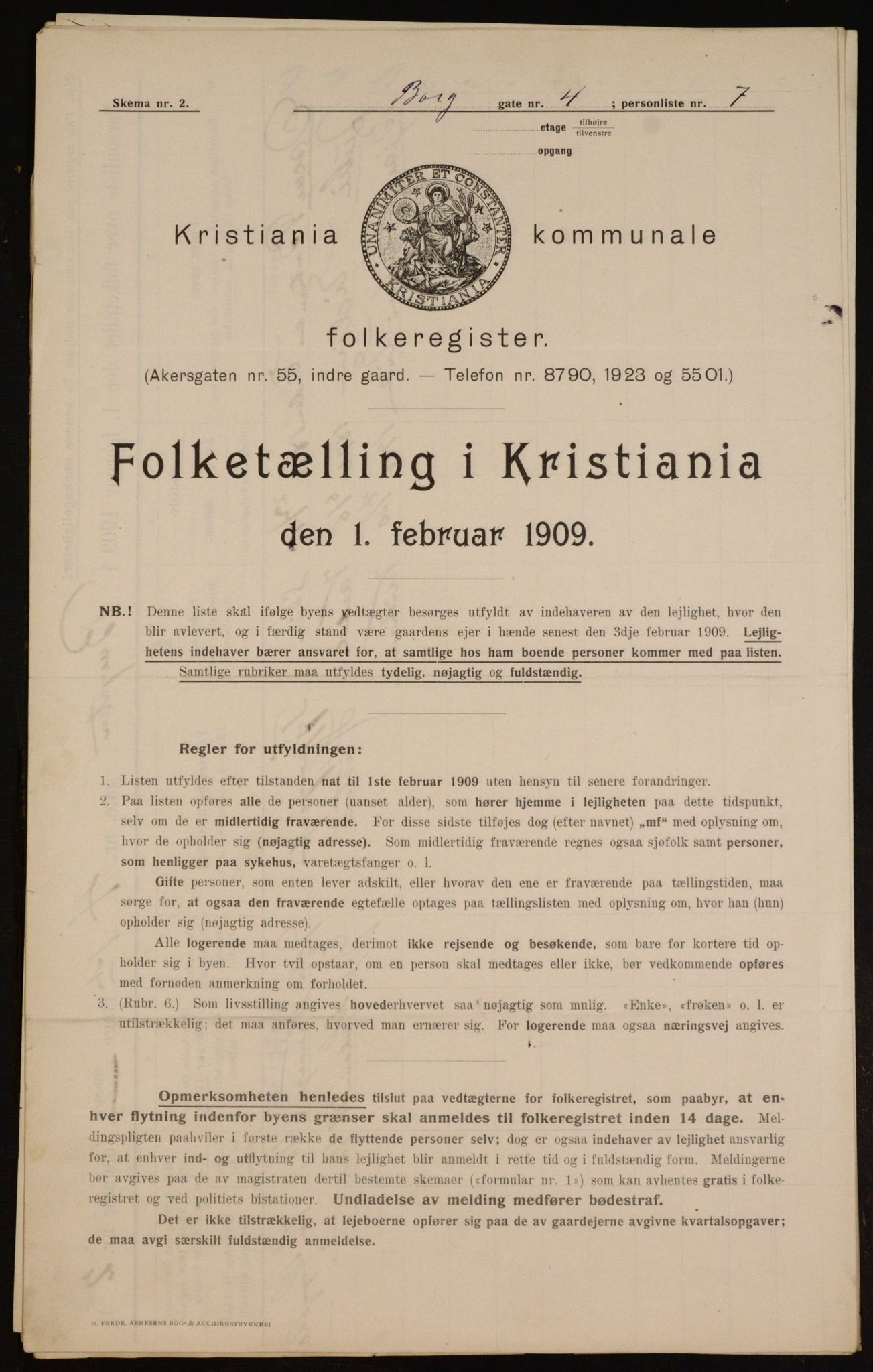 OBA, Kommunal folketelling 1.2.1909 for Kristiania kjøpstad, 1909, s. 7224