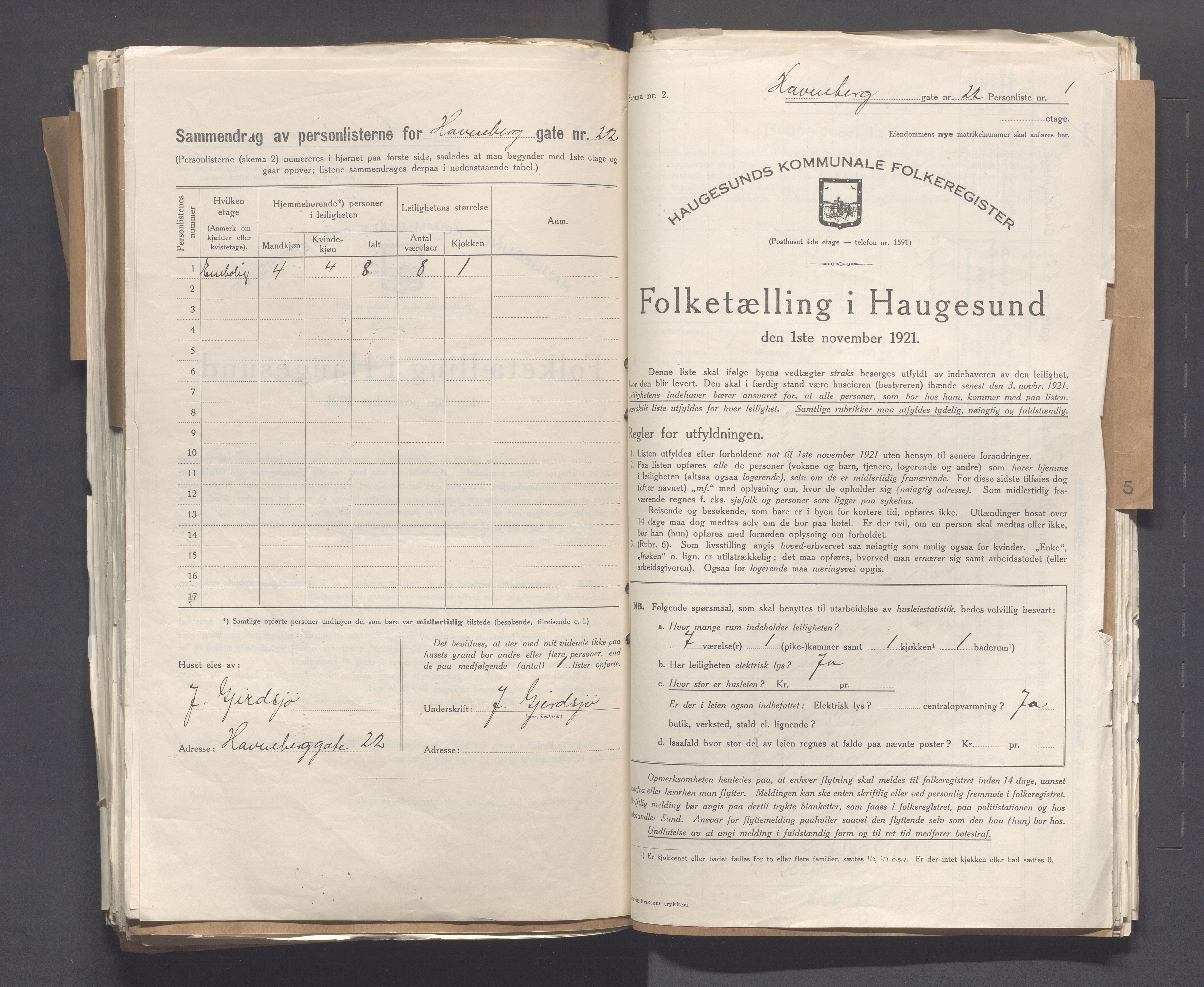 IKAR, Kommunal folketelling 1.11.1921 for Haugesund, 1921, s. 2176