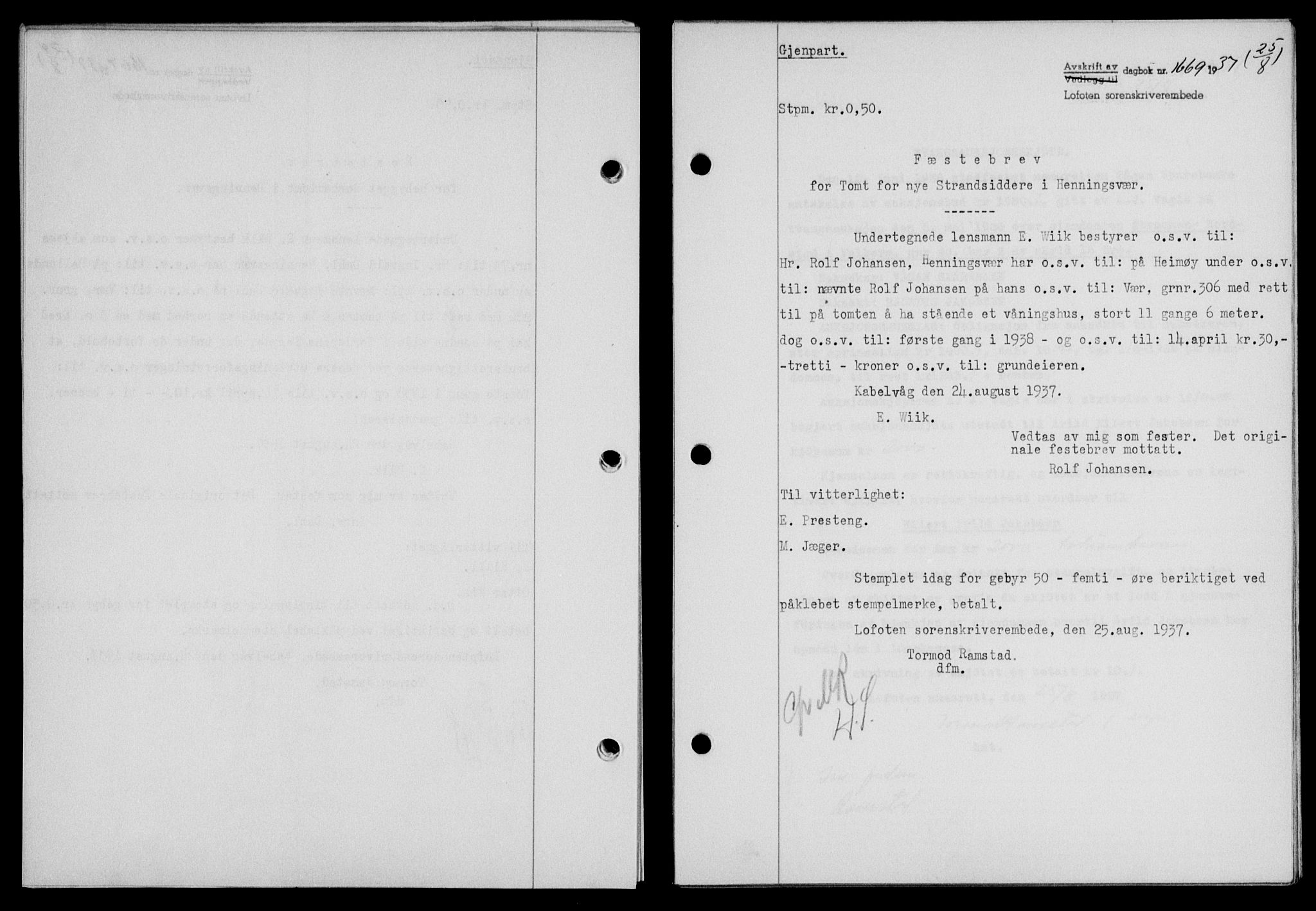 Lofoten sorenskriveri, SAT/A-0017/1/2/2C/L0002a: Pantebok nr. 2a, 1937-1937, Dagboknr: 1669/1937