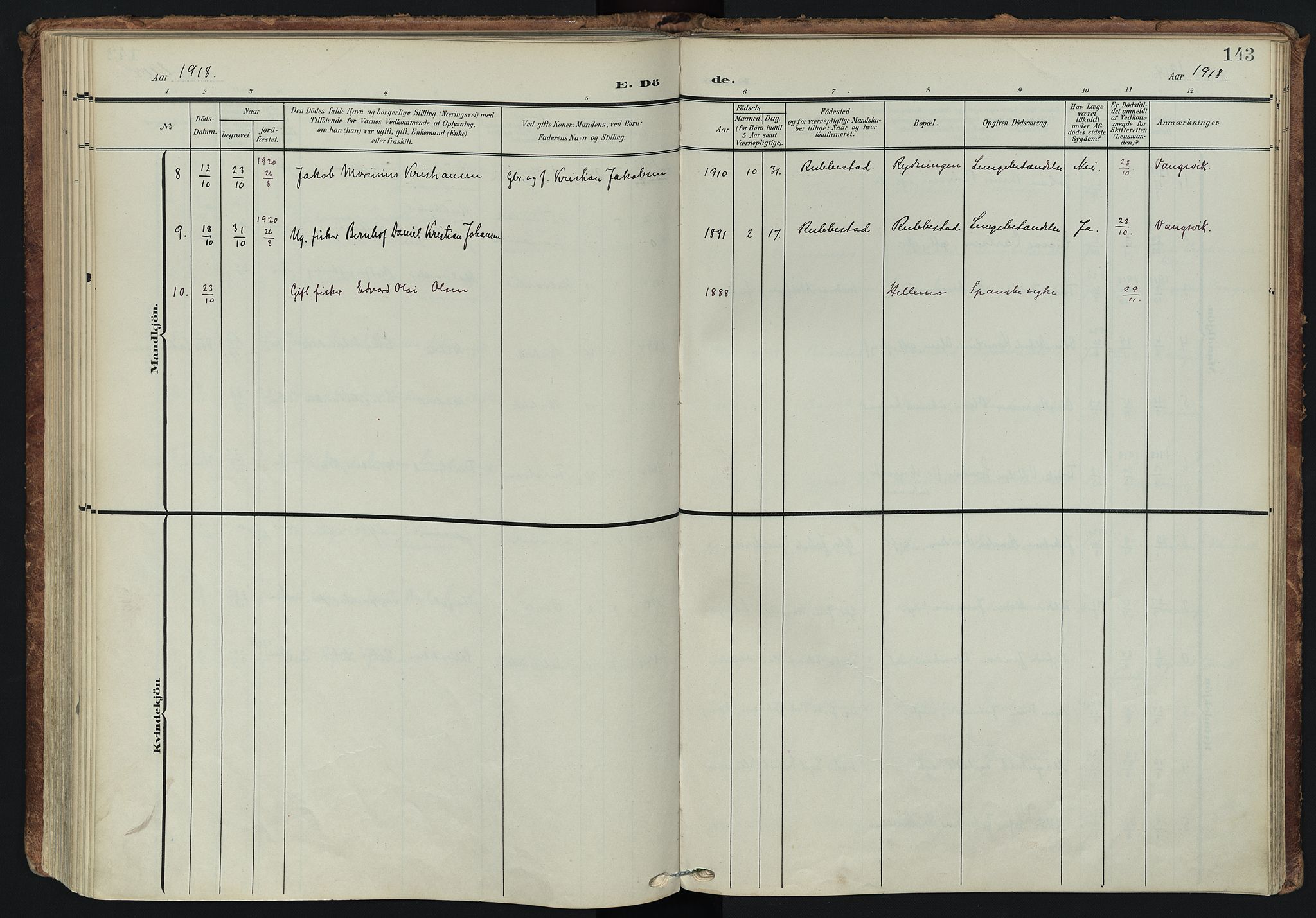 Tranøy sokneprestkontor, AV/SATØ-S-1313/I/Ia/Iaa/L0014kirke: Ministerialbok nr. 14, 1905-1919, s. 143