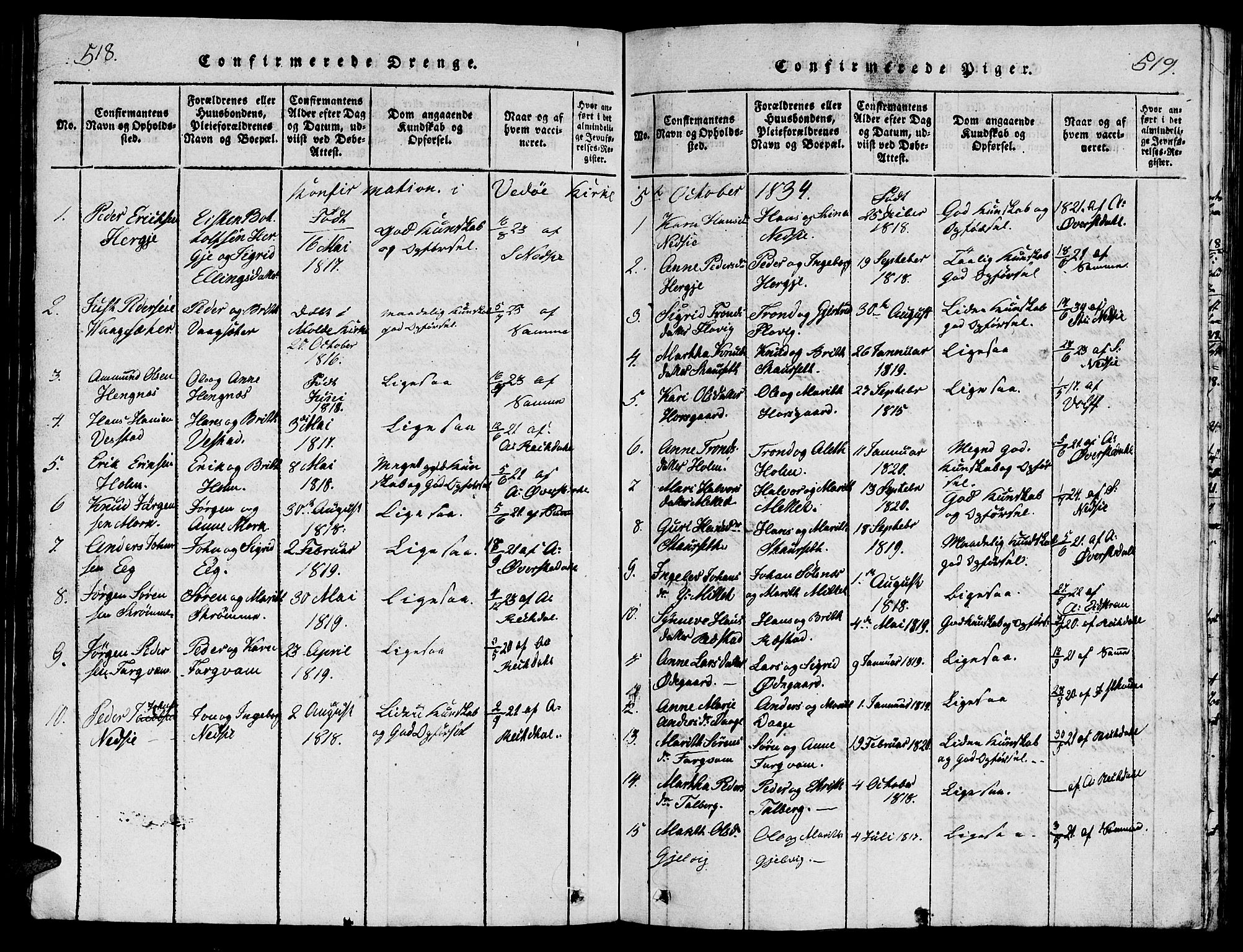 Ministerialprotokoller, klokkerbøker og fødselsregistre - Møre og Romsdal, AV/SAT-A-1454/547/L0610: Klokkerbok nr. 547C01, 1818-1839, s. 518-519