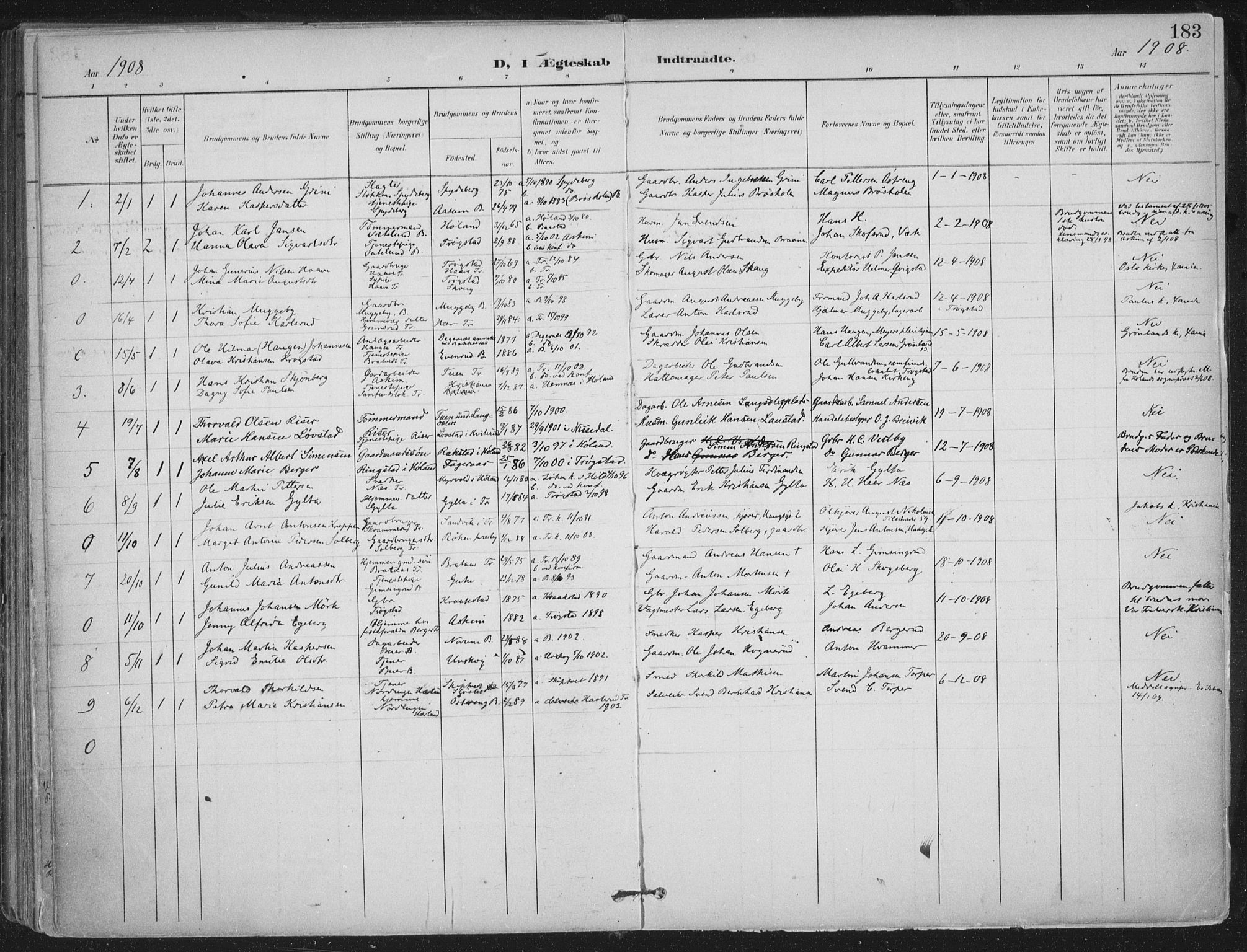 Trøgstad prestekontor Kirkebøker, AV/SAO-A-10925/F/Fa/L0011: Ministerialbok nr. I 11, 1899-1919, s. 183