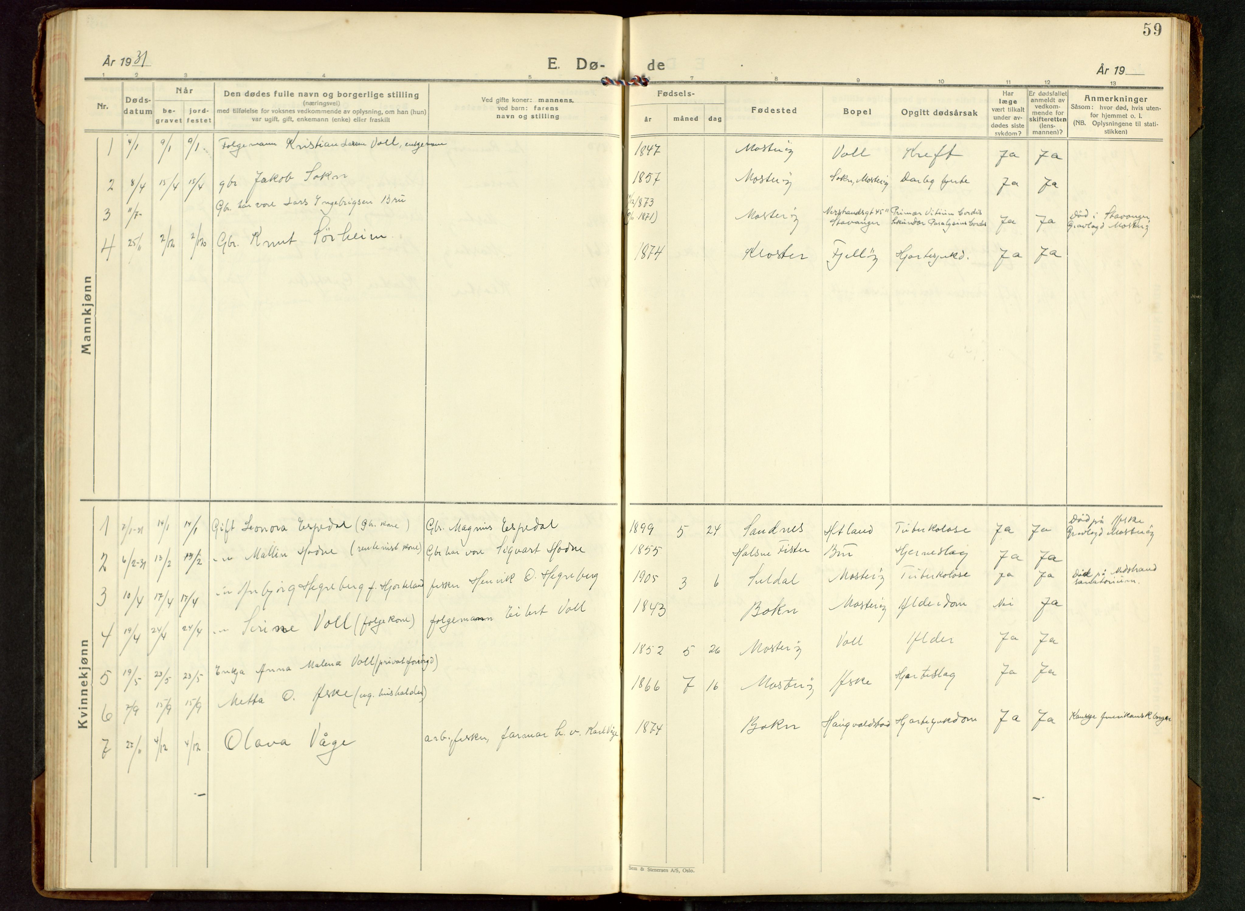 Rennesøy sokneprestkontor, AV/SAST-A -101827/H/Ha/Hab/L0017: Klokkerbok nr. B 16, 1929-1949, s. 59