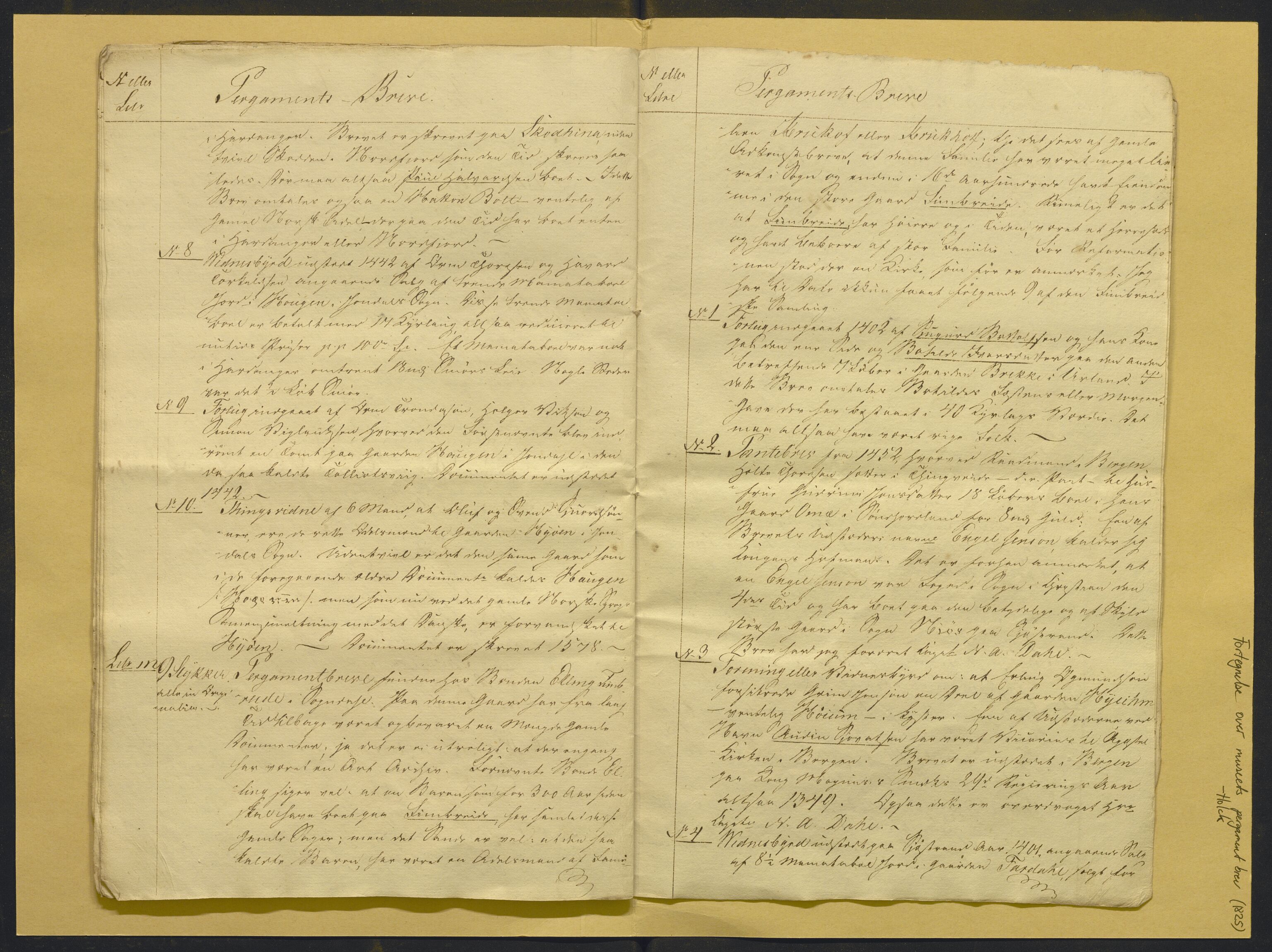 Bergens Museum, AV/SAB-A-17301/02/F/L0001: Kataloger over gjenstander og pergamentbrev , 1825-1880, s. 10