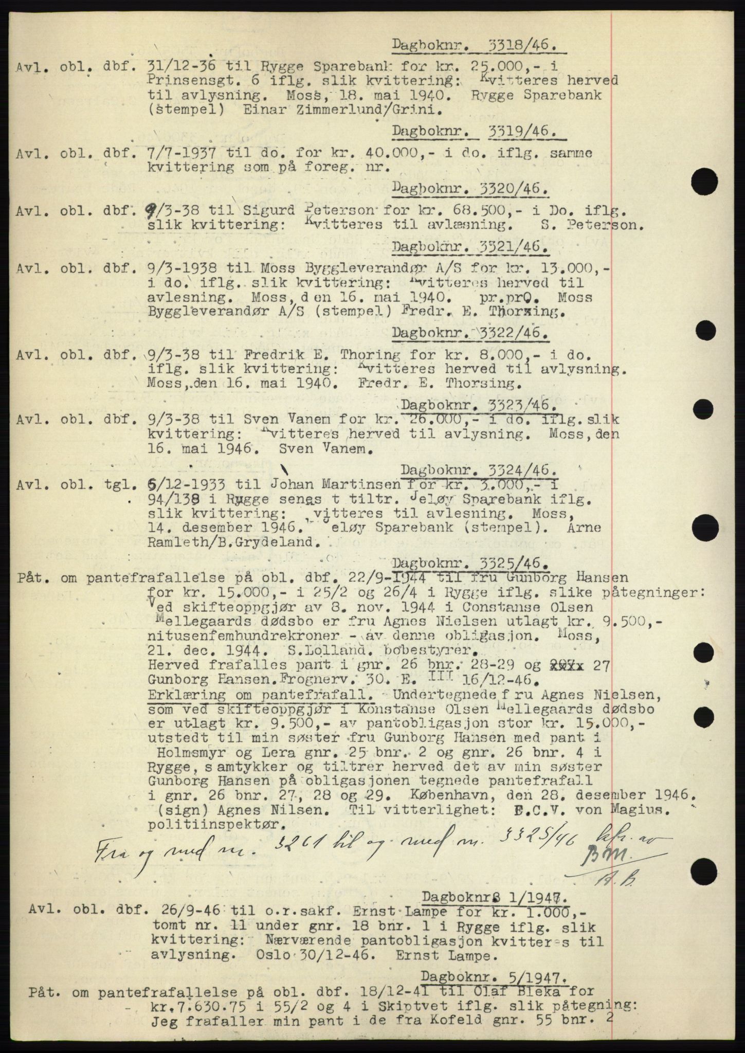 Moss sorenskriveri, SAO/A-10168: Pantebok nr. C10, 1938-1950, Dagboknr: 3318/1946