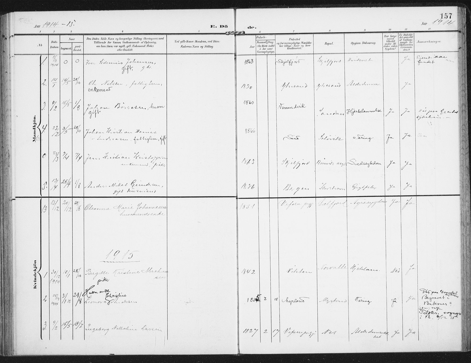 Ministerialprotokoller, klokkerbøker og fødselsregistre - Nordland, AV/SAT-A-1459/885/L1206: Ministerialbok nr. 885A07, 1905-1915, s. 157
