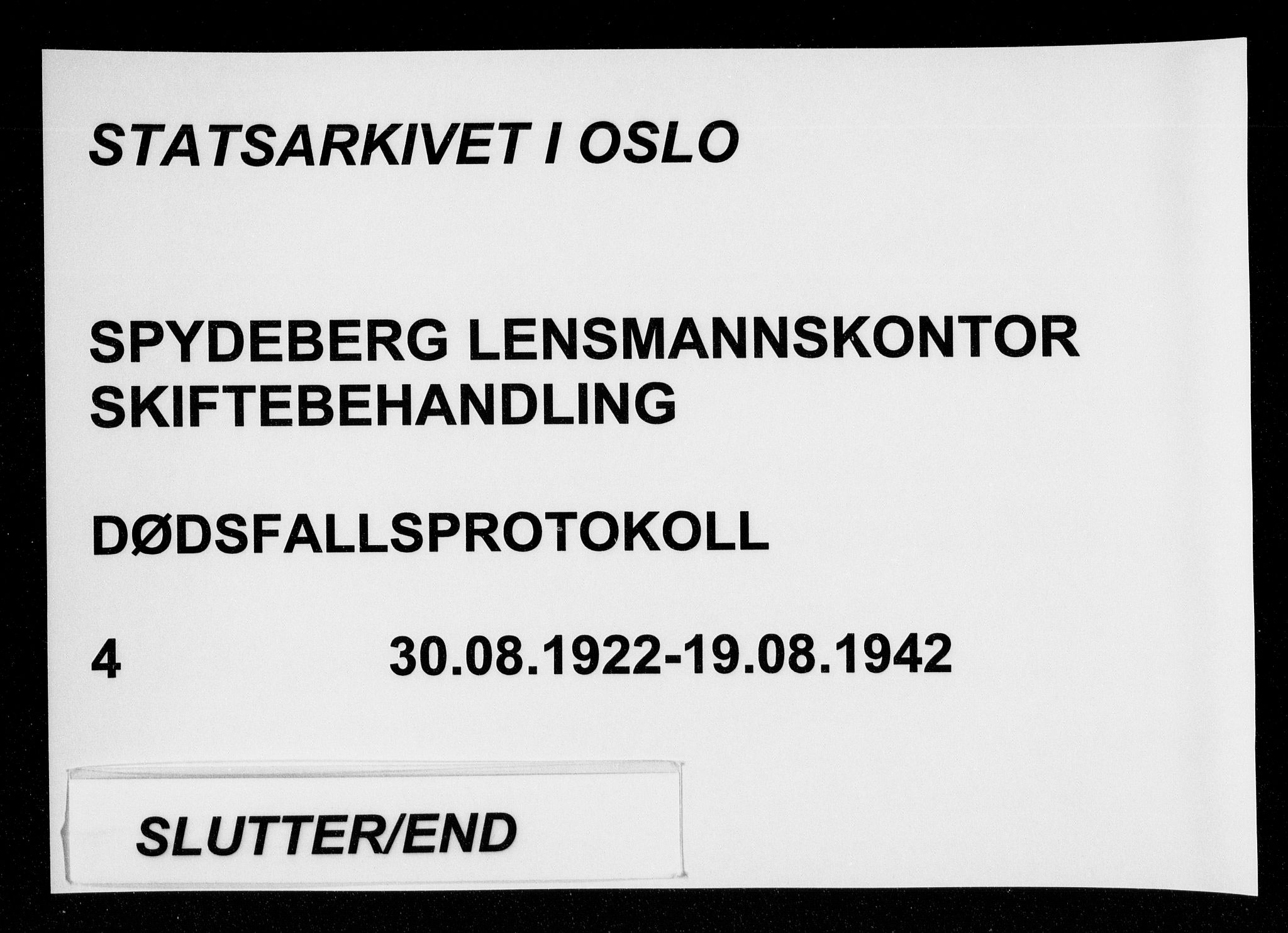 Spydeberg lensmannsarkiv, SAO/A-10635/H/Ha/L0004: Dødsfallsprotokoll, 1922-1942