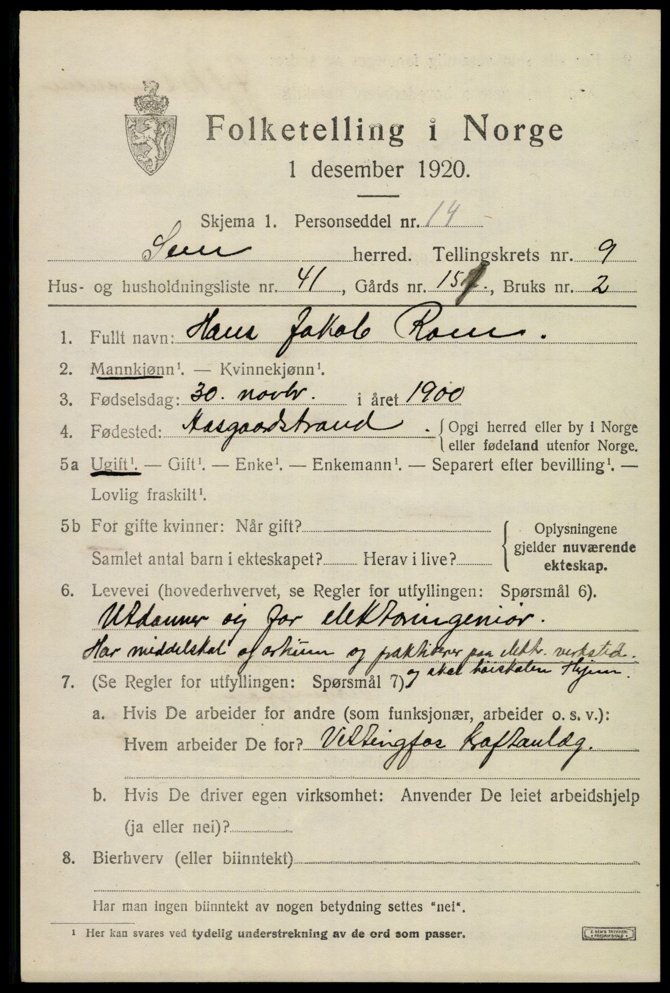 SAKO, Folketelling 1920 for 0721 Sem herred, 1920, s. 12999