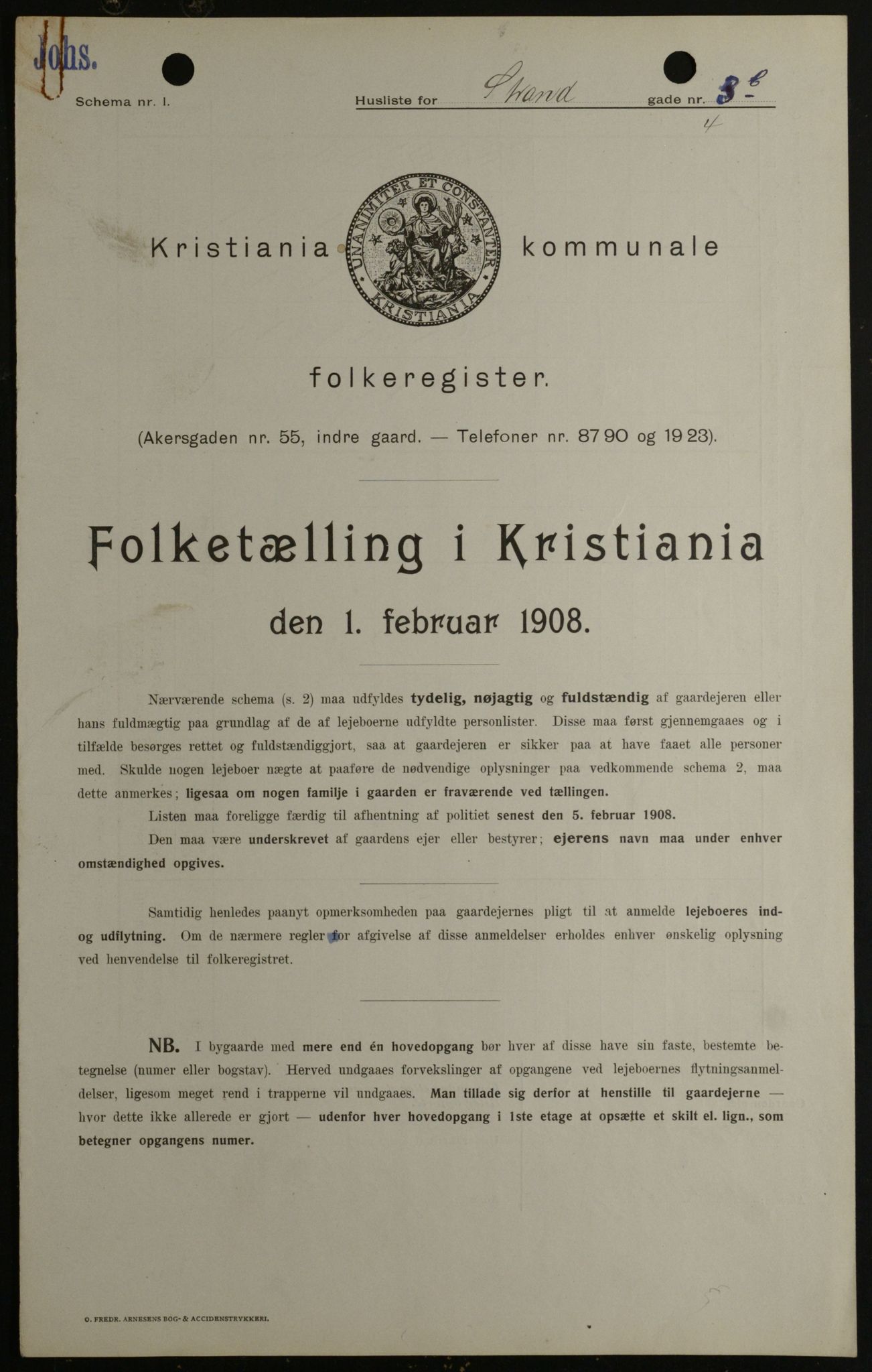 OBA, Kommunal folketelling 1.2.1908 for Kristiania kjøpstad, 1908, s. 93253