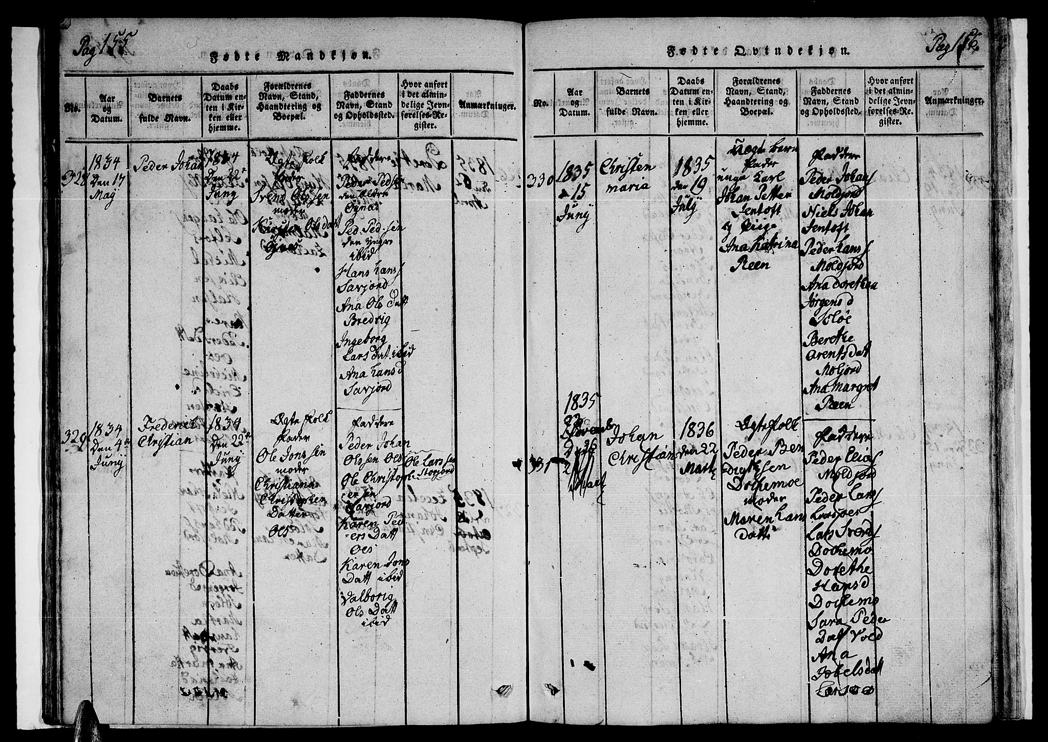 Ministerialprotokoller, klokkerbøker og fødselsregistre - Nordland, AV/SAT-A-1459/846/L0651: Klokkerbok nr. 846C01, 1821-1841, s. 155-156