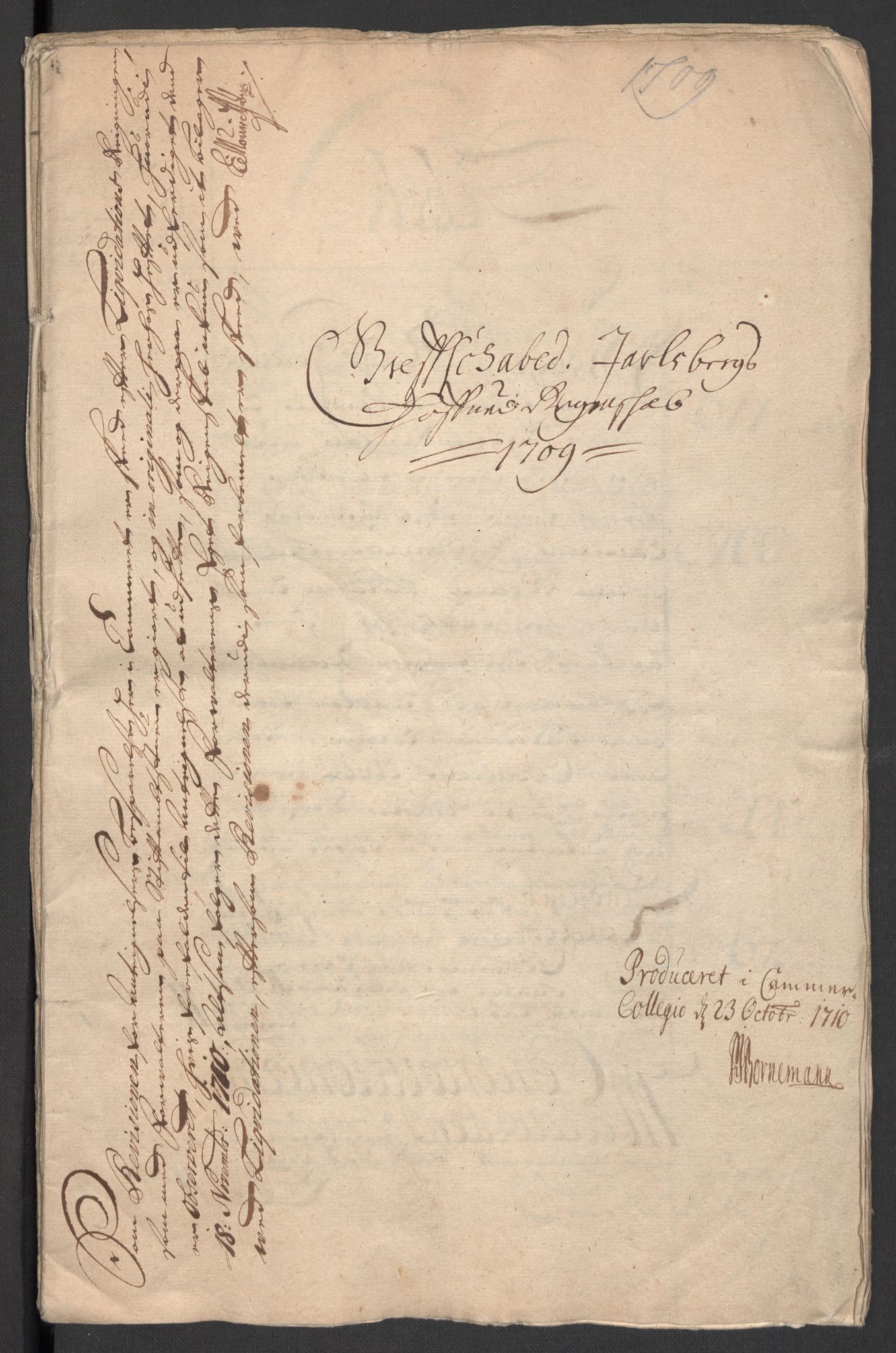 Rentekammeret inntil 1814, Reviderte regnskaper, Fogderegnskap, RA/EA-4092/R32/L1874: Fogderegnskap Jarlsberg grevskap, 1709, s. 3