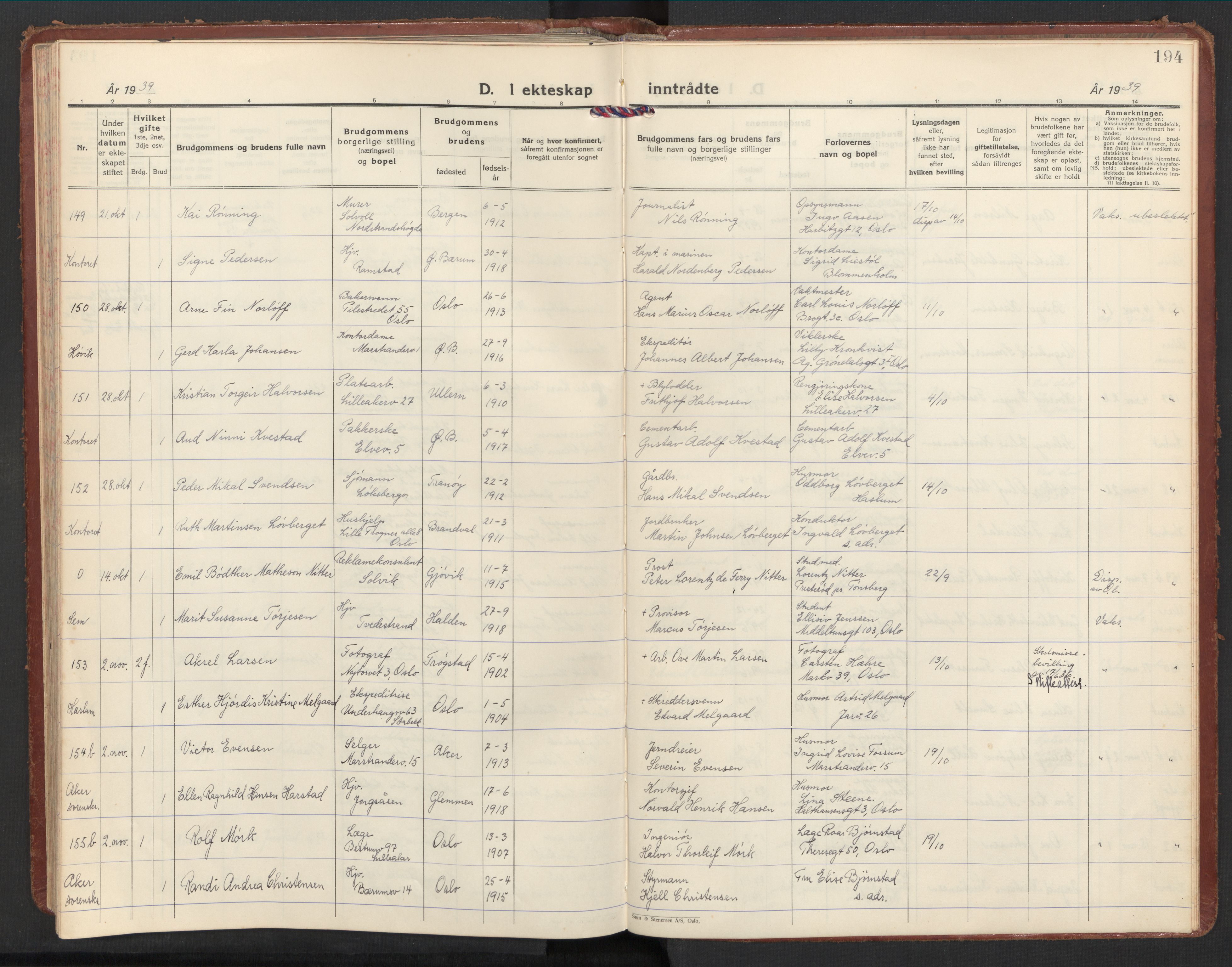 Østre Bærum prestekontor Kirkebøker, AV/SAO-A-10887/F/Fa/L0004: Ministerialbok nr. 4, 1929-1940, s. 194