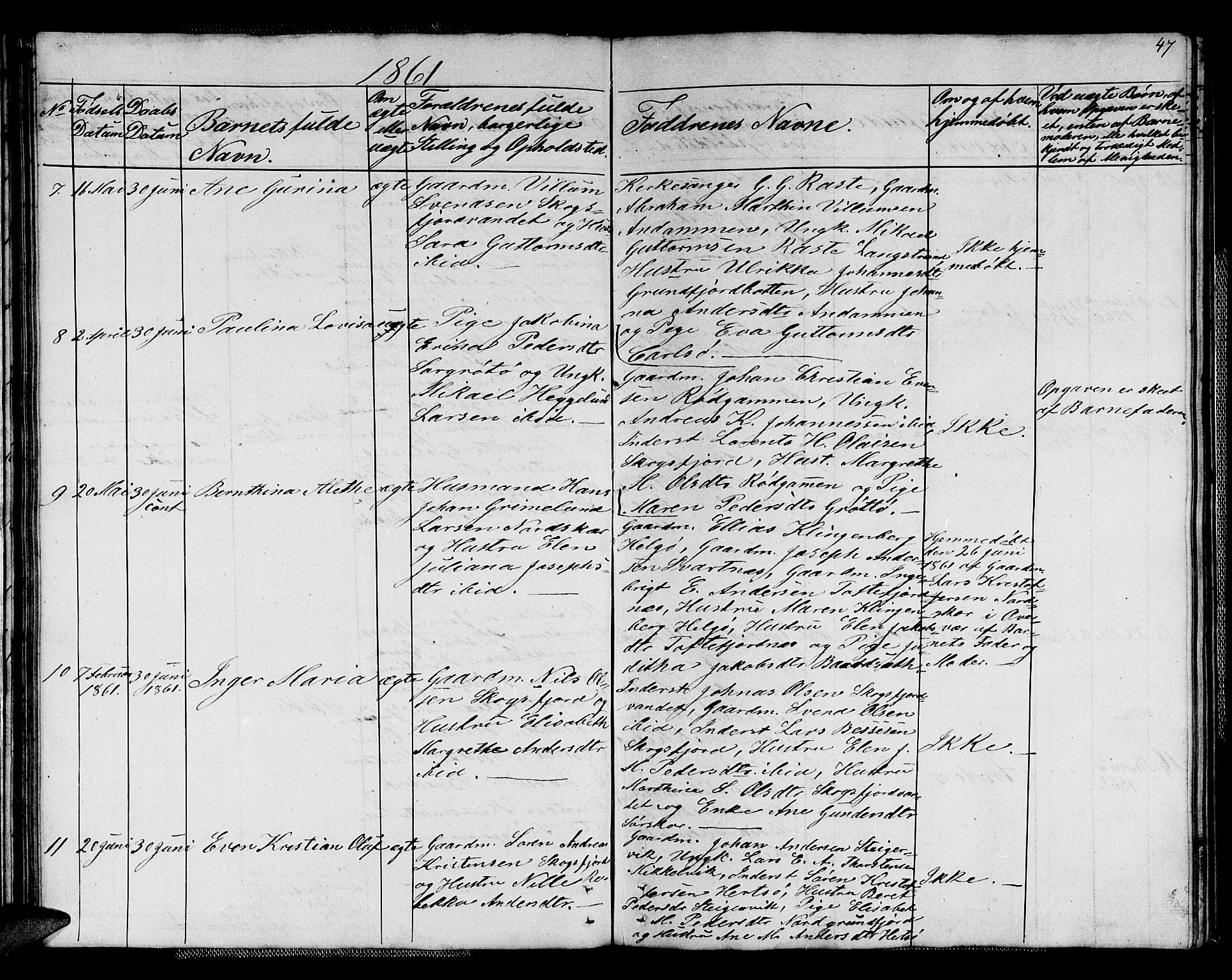 Karlsøy sokneprestembete, AV/SATØ-S-1299/H/Ha/Hab/L0004klokker: Klokkerbok nr. 4, 1845-1870, s. 47