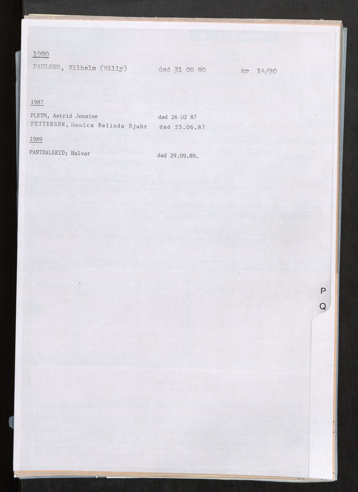 Vefsn lensmannskontor, AV/SAT-A-5714/4/Gh/L0001: Dødsfallprotokoll, 1973-1990, s. 424