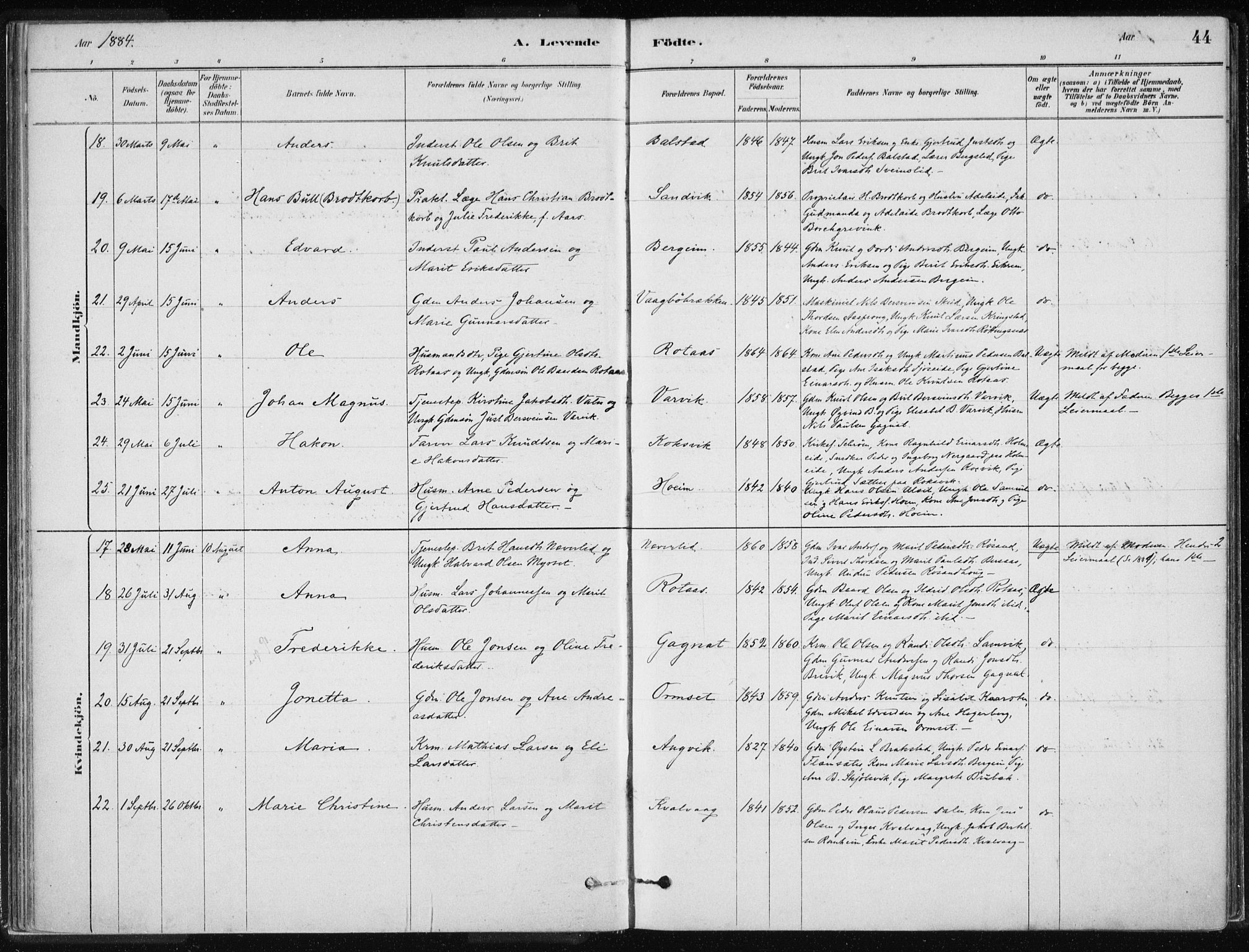 Ministerialprotokoller, klokkerbøker og fødselsregistre - Møre og Romsdal, SAT/A-1454/586/L0987: Ministerialbok nr. 586A13, 1879-1892, s. 44