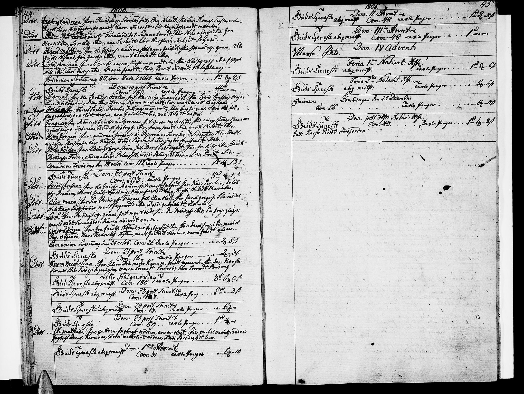 Ministerialprotokoller, klokkerbøker og fødselsregistre - Nordland, AV/SAT-A-1459/820/L0287: Ministerialbok nr. 820A08, 1800-1819, s. 44-45