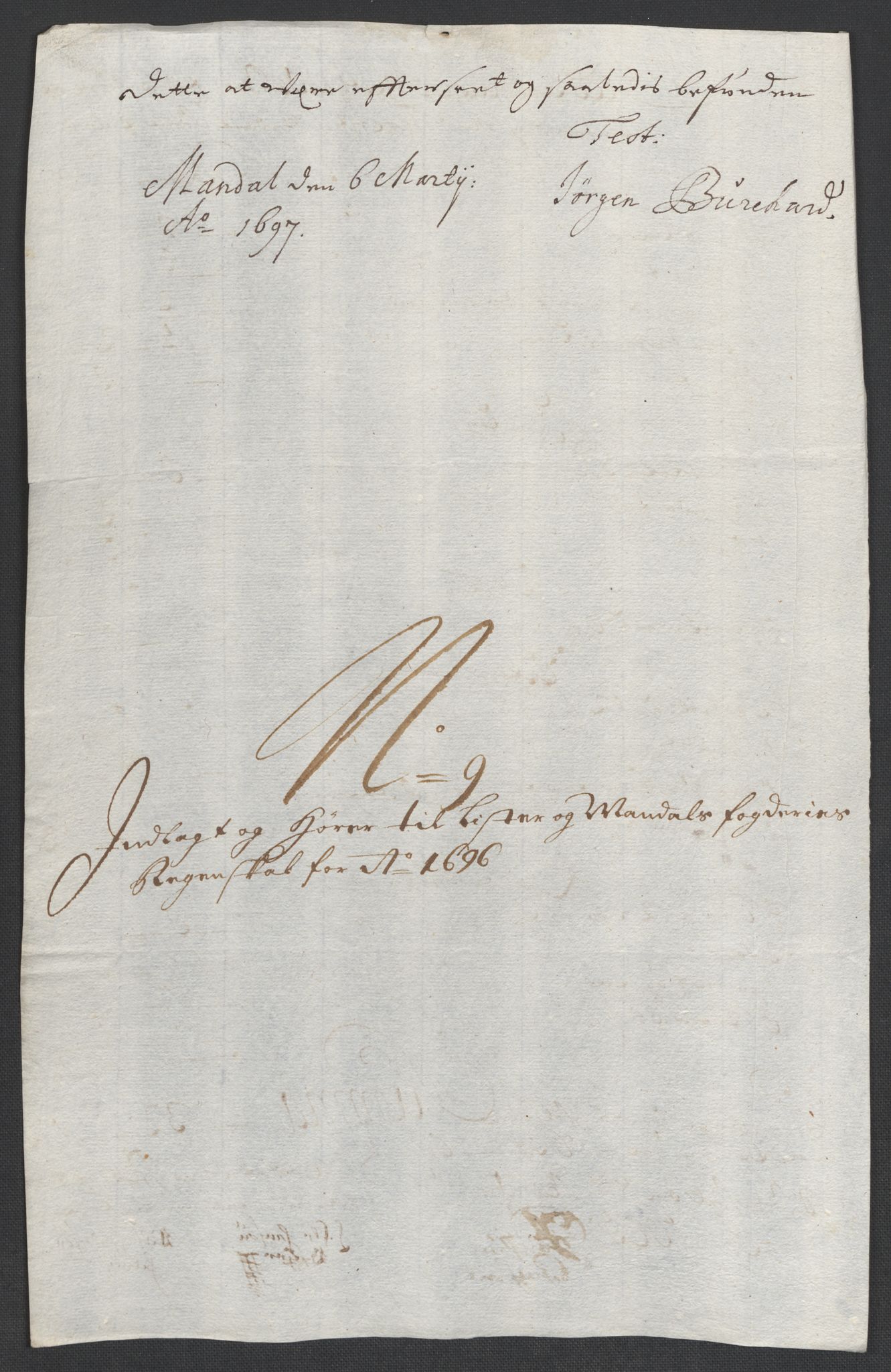 Rentekammeret inntil 1814, Reviderte regnskaper, Fogderegnskap, RA/EA-4092/R43/L2546: Fogderegnskap Lista og Mandal, 1696-1697, s. 54