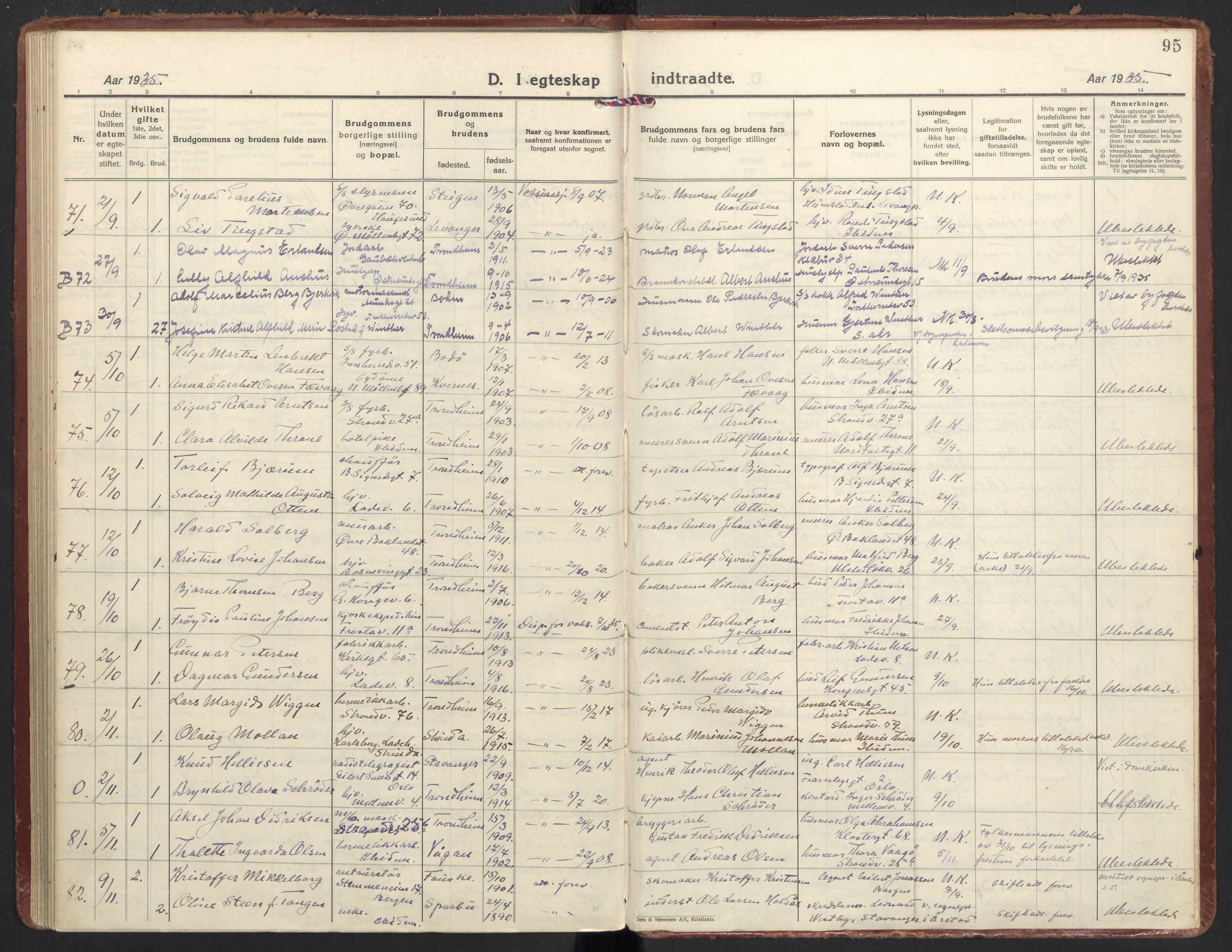 Ministerialprotokoller, klokkerbøker og fødselsregistre - Sør-Trøndelag, SAT/A-1456/605/L0249: Ministerialbok nr. 605A11, 1925-1936, s. 95