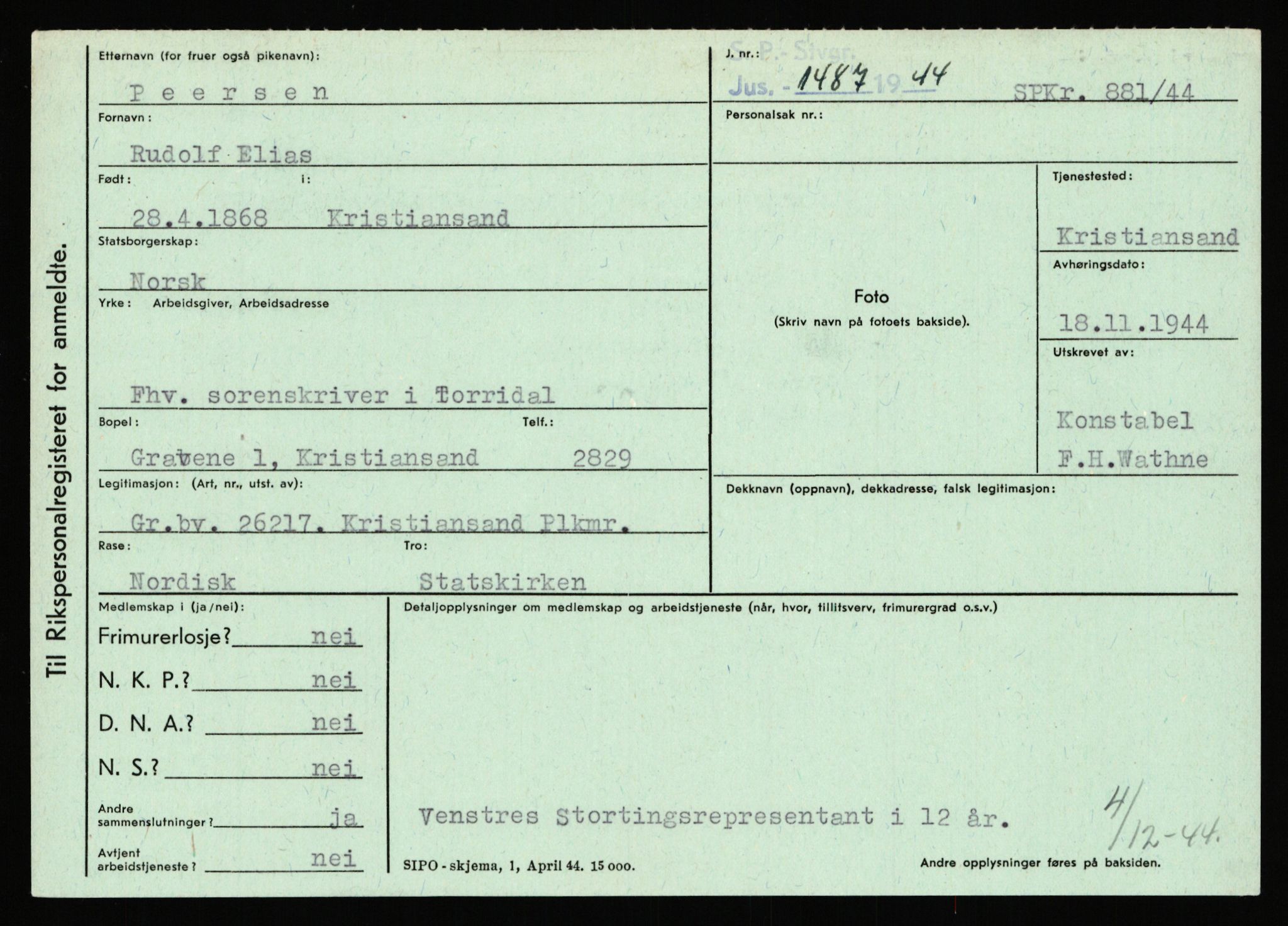 Statspolitiet - Hovedkontoret / Osloavdelingen, AV/RA-S-1329/C/Ca/L0012: Oanæs - Quistgaard	, 1943-1945, s. 3844