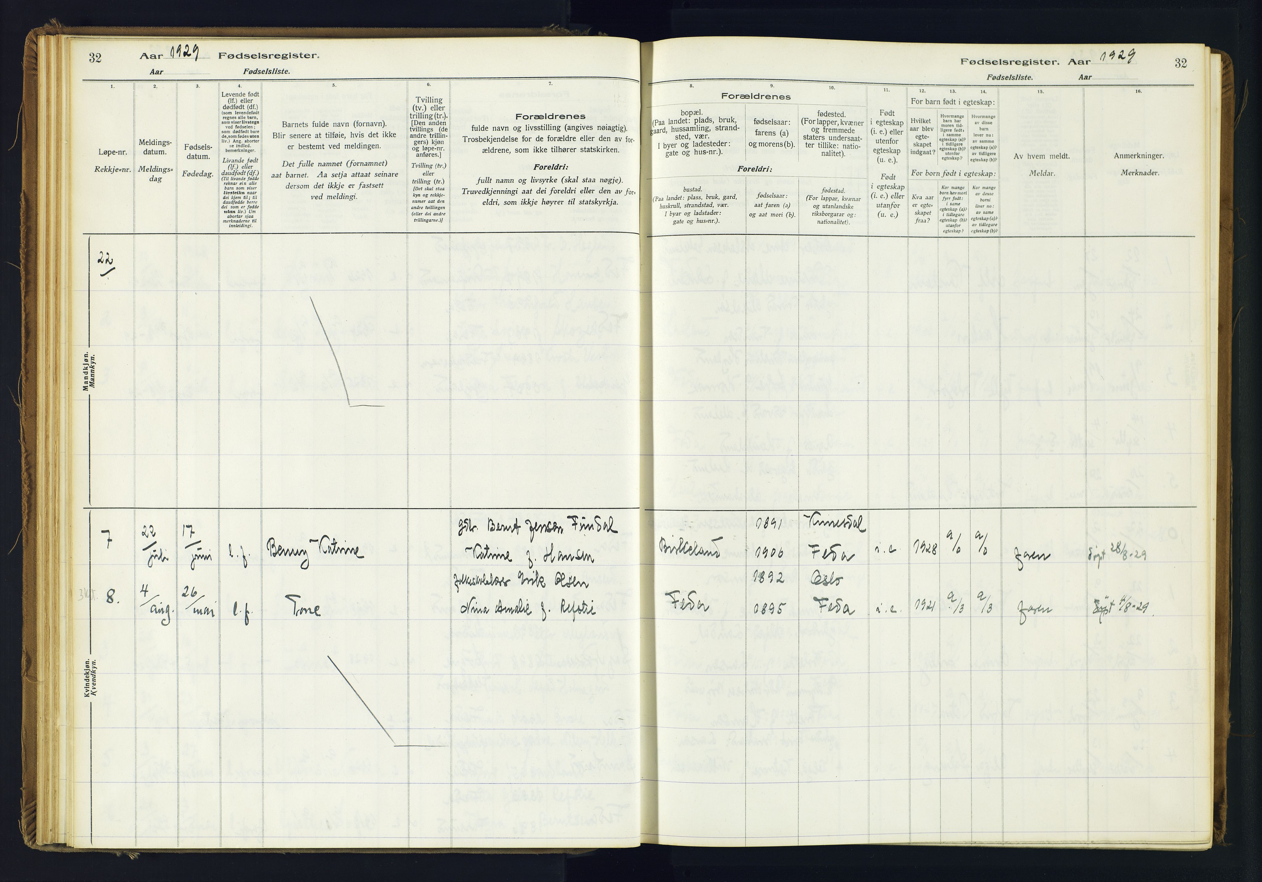 Kvinesdal sokneprestkontor, AV/SAK-1111-0026/J/Ja/L0005: Fødselsregister nr. 5, 1916-1982, s. 32