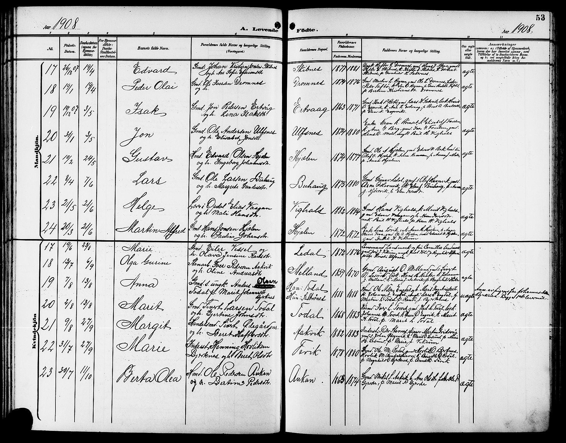 Ministerialprotokoller, klokkerbøker og fødselsregistre - Møre og Romsdal, AV/SAT-A-1454/578/L0910: Klokkerbok nr. 578C03, 1900-1921, s. 53