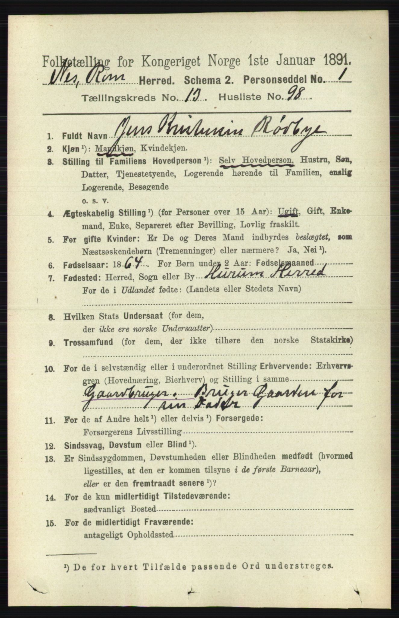 RA, Folketelling 1891 for 0236 Nes herred, 1891, s. 8397
