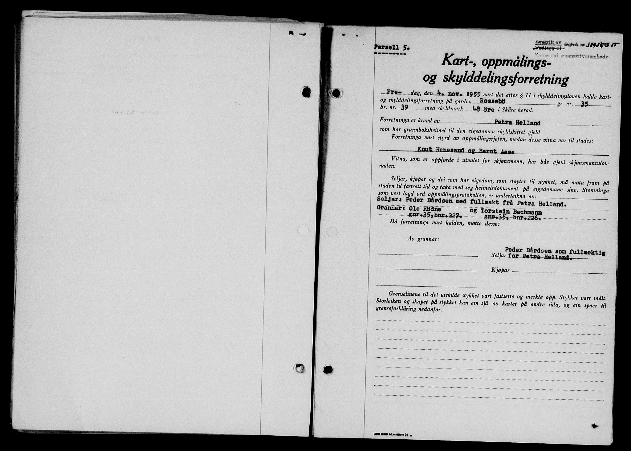 Karmsund sorenskriveri, SAST/A-100311/01/II/IIB/L0118: Pantebok nr. 98A, 1955-1956, Dagboknr: 3895/1955
