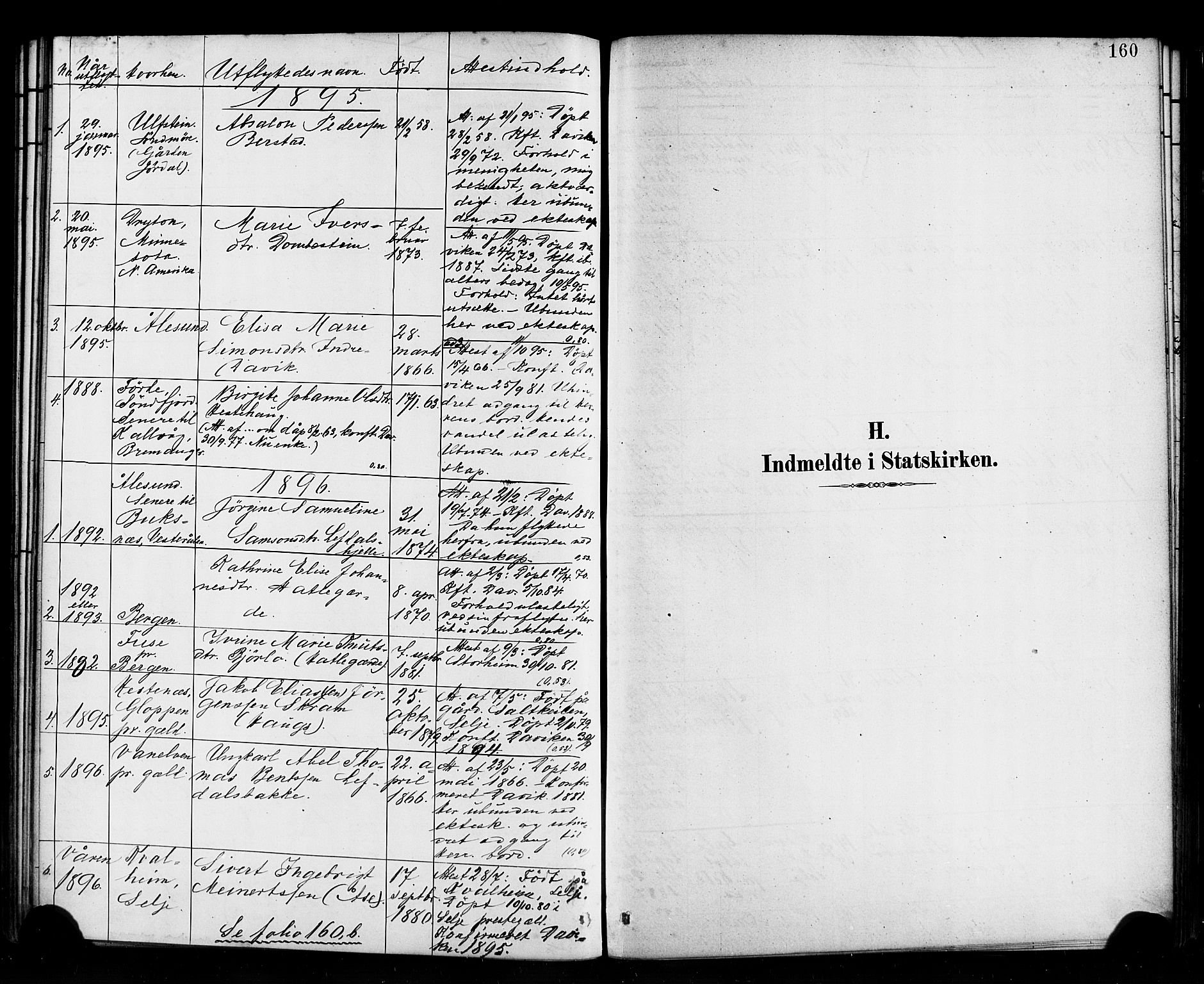 Davik sokneprestembete, AV/SAB-A-79701/H/Haa/Haab/L0001: Ministerialbok nr. B 1, 1882-1900, s. 160