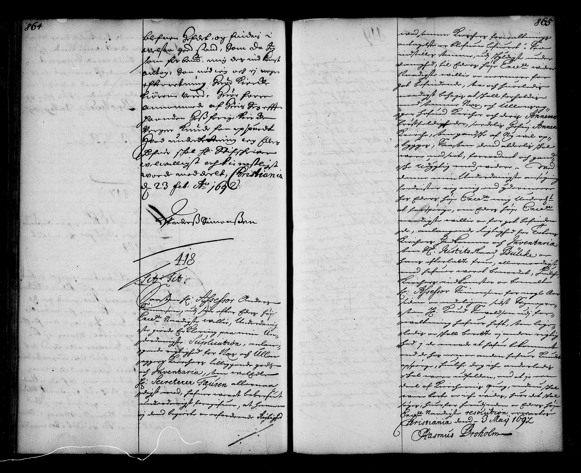 Stattholderembetet 1572-1771, AV/RA-EA-2870/Ae/L0009: Supplikasjons- og resolusjonsprotokoll, 1691-1692, s. 864-865