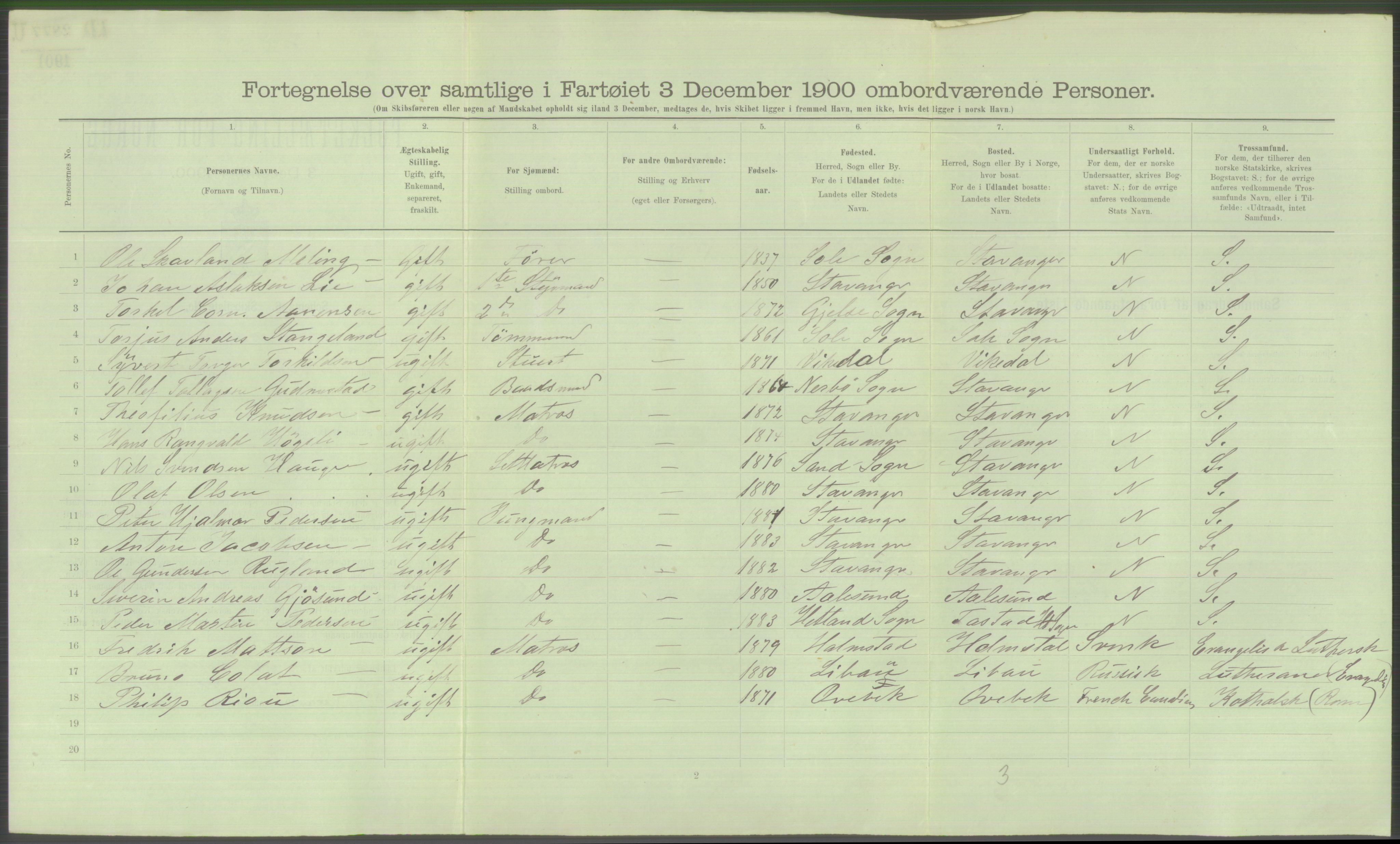 RA, Folketelling 1900 - skipslister med personlister for skip i norske havner, utenlandske havner og til havs, 1900, s. 5048