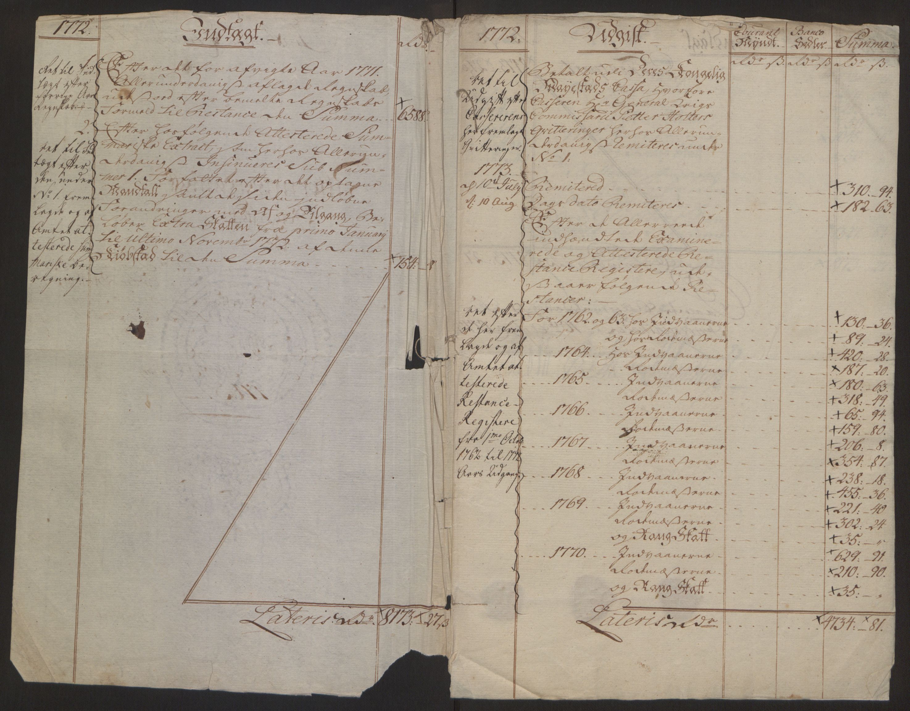 Rentekammeret inntil 1814, Reviderte regnskaper, Byregnskaper, AV/RA-EA-4066/R/Ra/L0006/0001: [A4] Kontribusjonsregnskap / Ekstraskatt, 1762-1772, s. 270