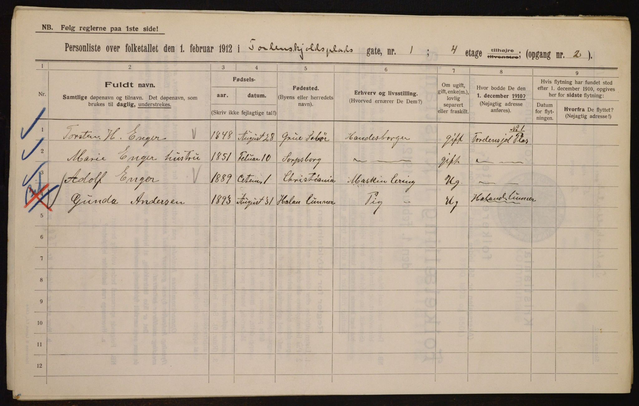 OBA, Kommunal folketelling 1.2.1912 for Kristiania, 1912, s. 113811