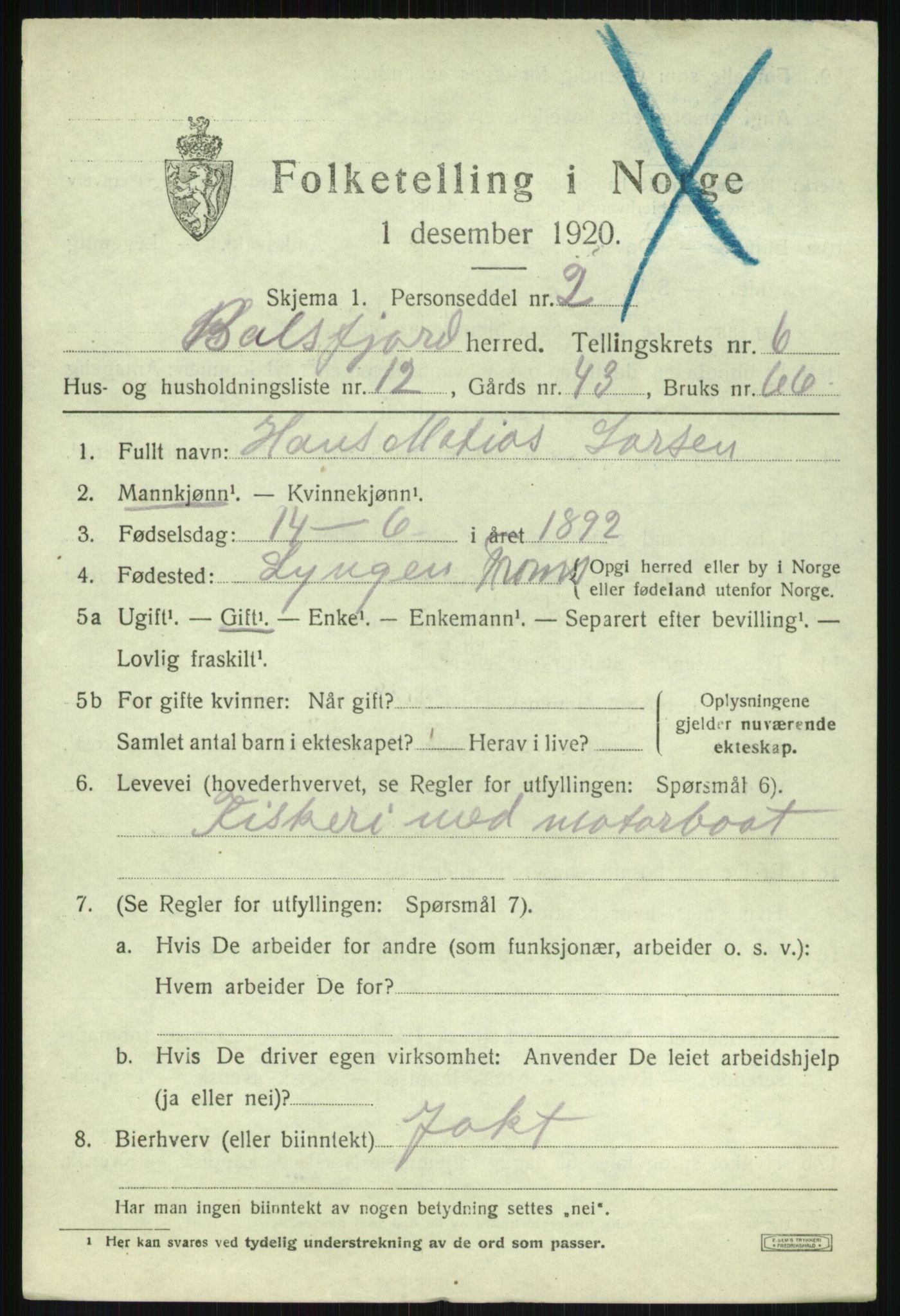 SATØ, Folketelling 1920 for 1933 Balsfjord herred, 1920, s. 3856