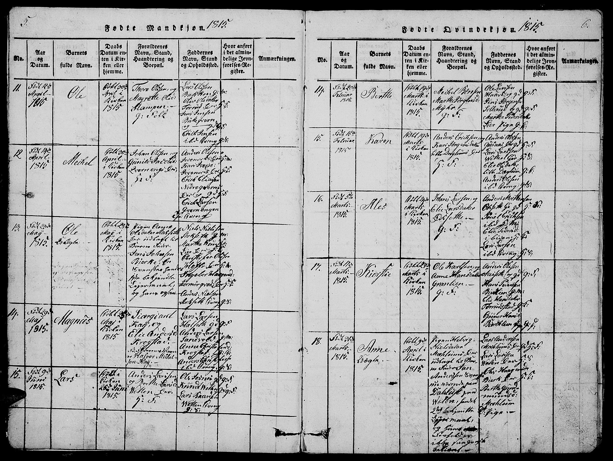 Vang prestekontor, Hedmark, SAH/PREST-008/H/Ha/Hab/L0005: Klokkerbok nr. 5, 1815-1836, s. 5-6