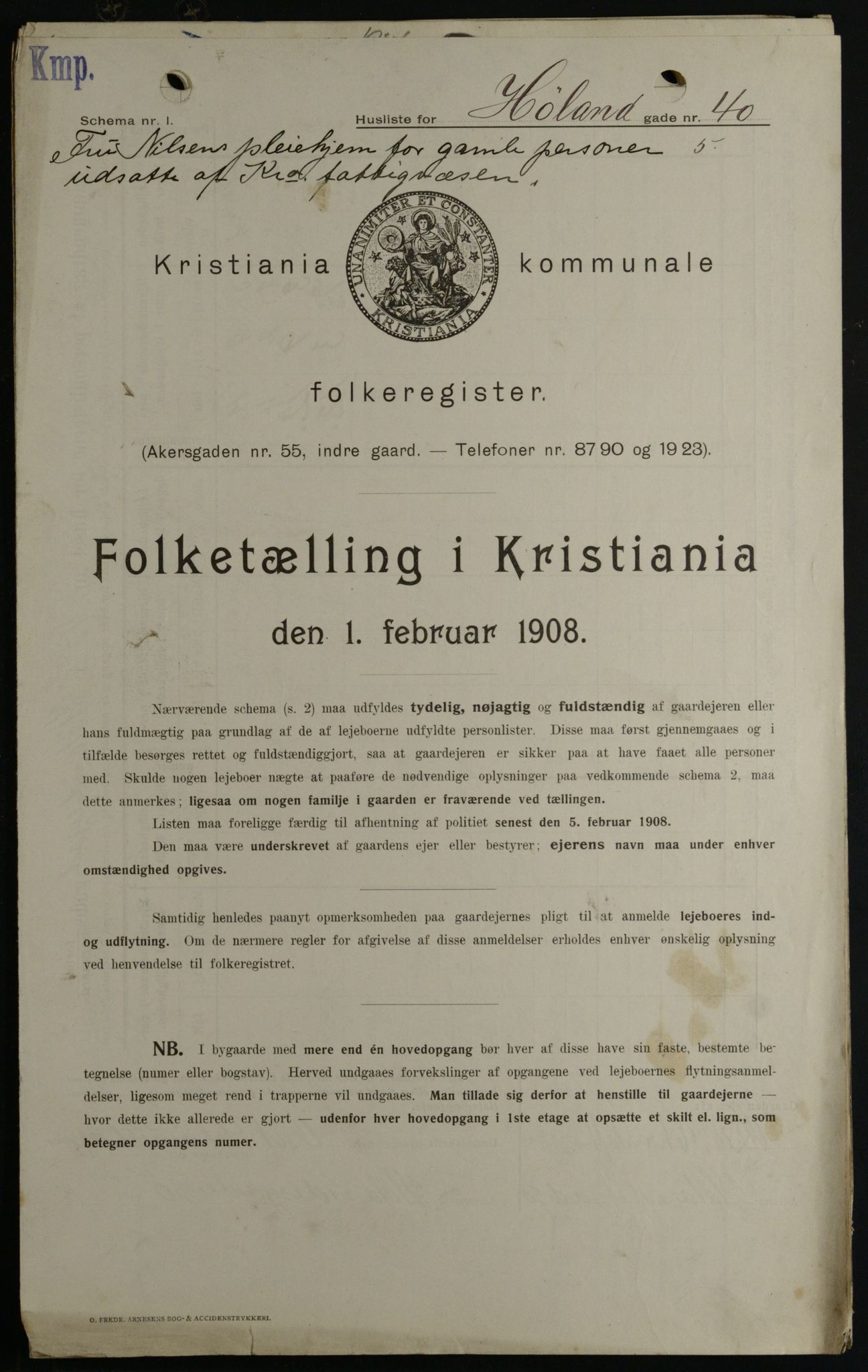 OBA, Kommunal folketelling 1.2.1908 for Kristiania kjøpstad, 1908, s. 38296