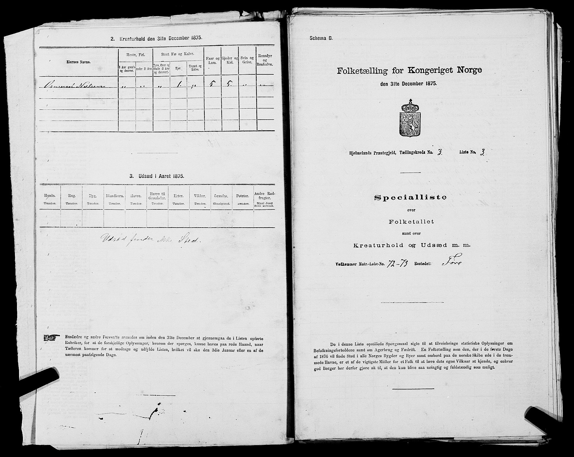 SAST, Folketelling 1875 for 1133P Hjelmeland prestegjeld, 1875, s. 323