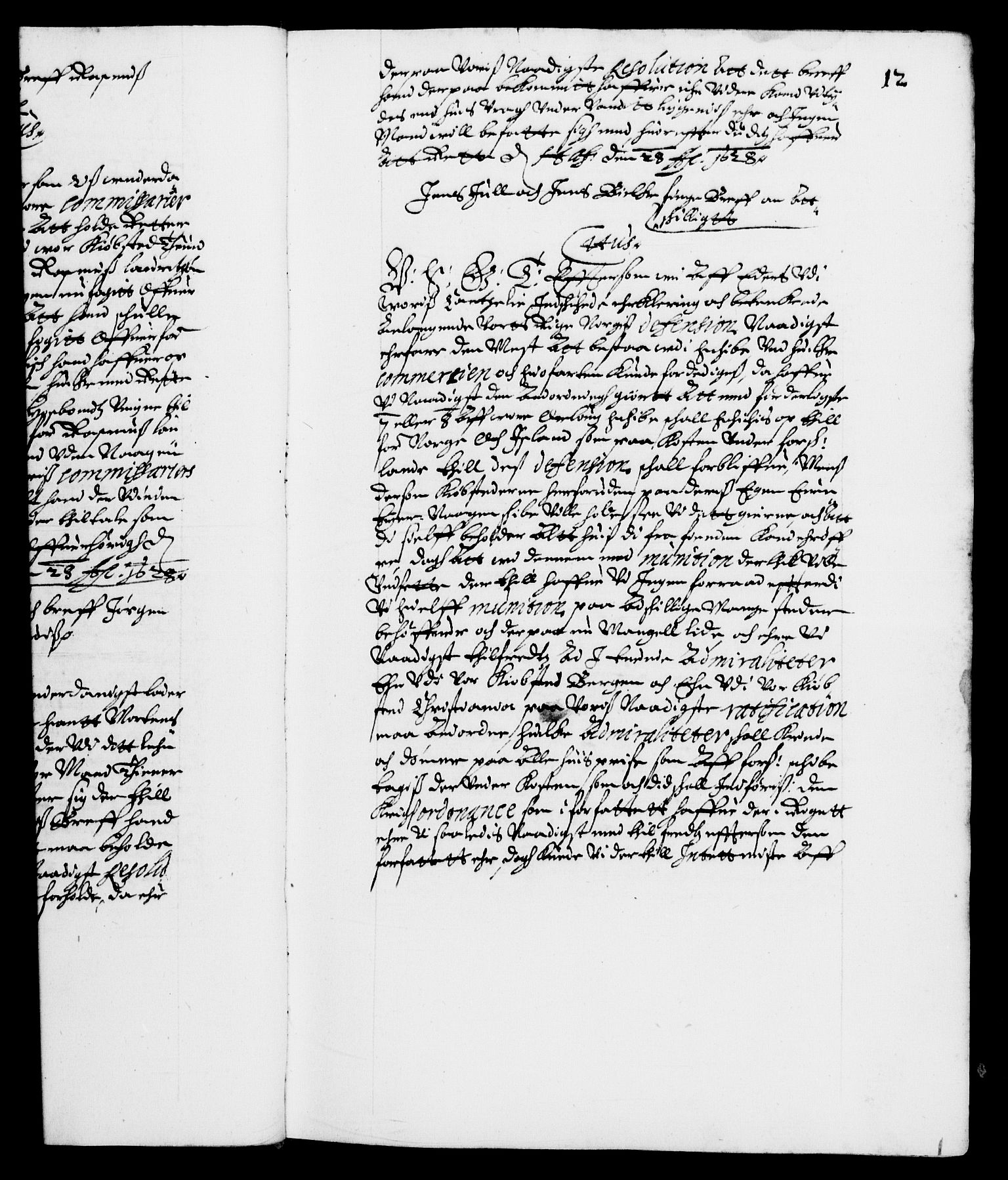 Danske Kanselli 1572-1799, AV/RA-EA-3023/F/Fc/Fca/Fcab/L0005: Norske tegnelser (mikrofilm), 1628-1633, s. 12a