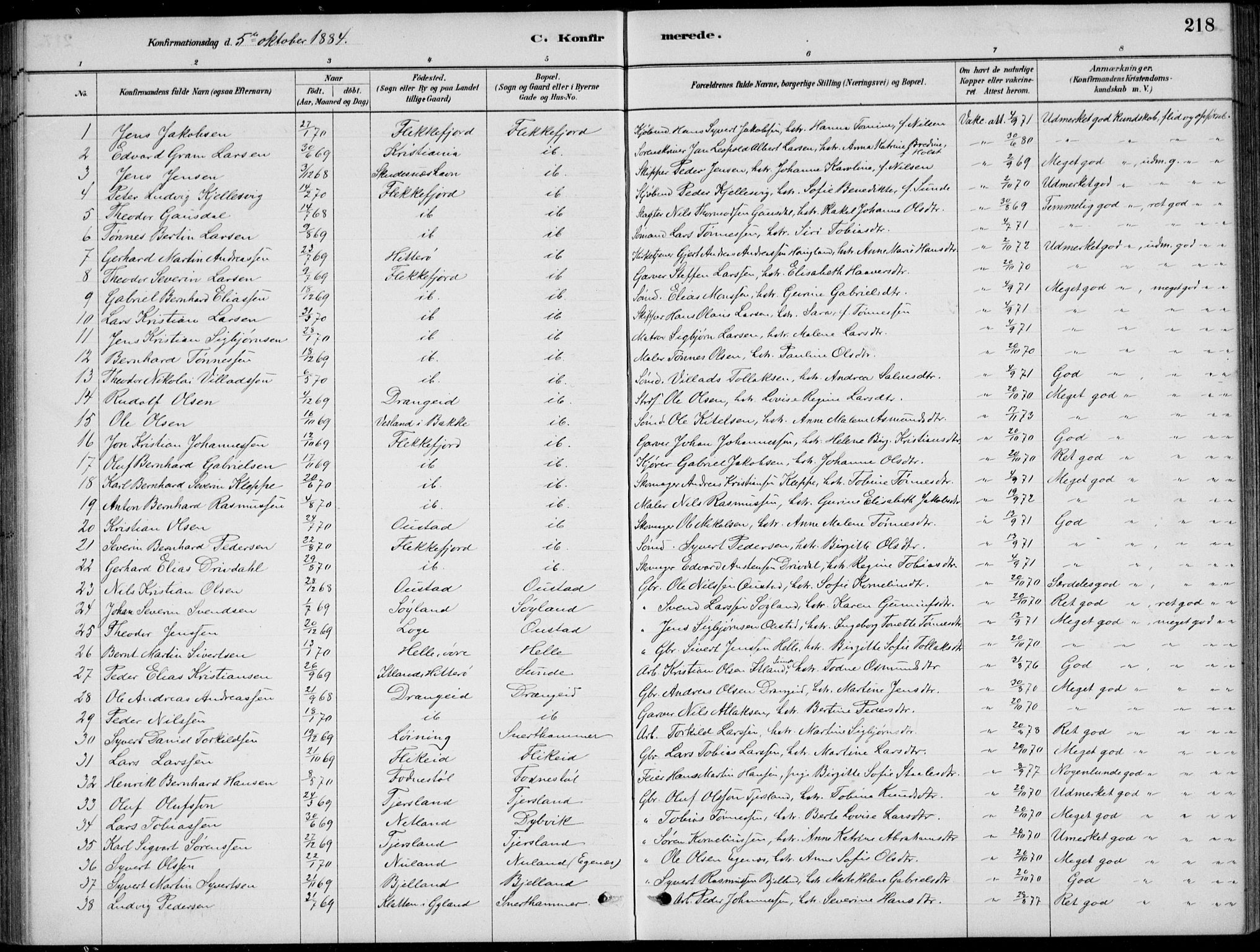 Flekkefjord sokneprestkontor, SAK/1111-0012/F/Fb/Fbc/L0007: Klokkerbok nr. B 7, 1880-1902, s. 218