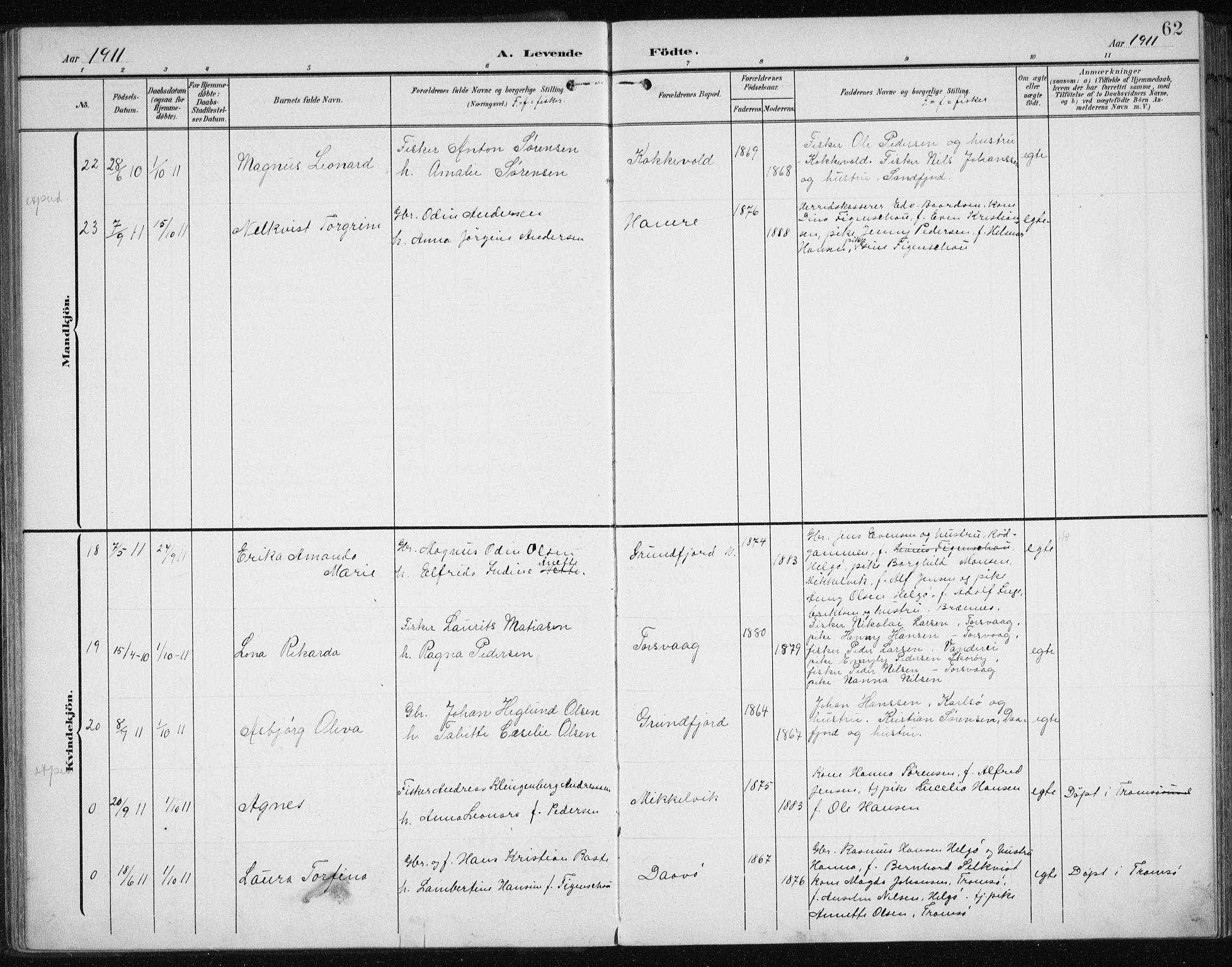 Karlsøy sokneprestembete, AV/SATØ-S-1299/H/Ha/Haa/L0013kirke: Ministerialbok nr. 13, 1902-1916, s. 62