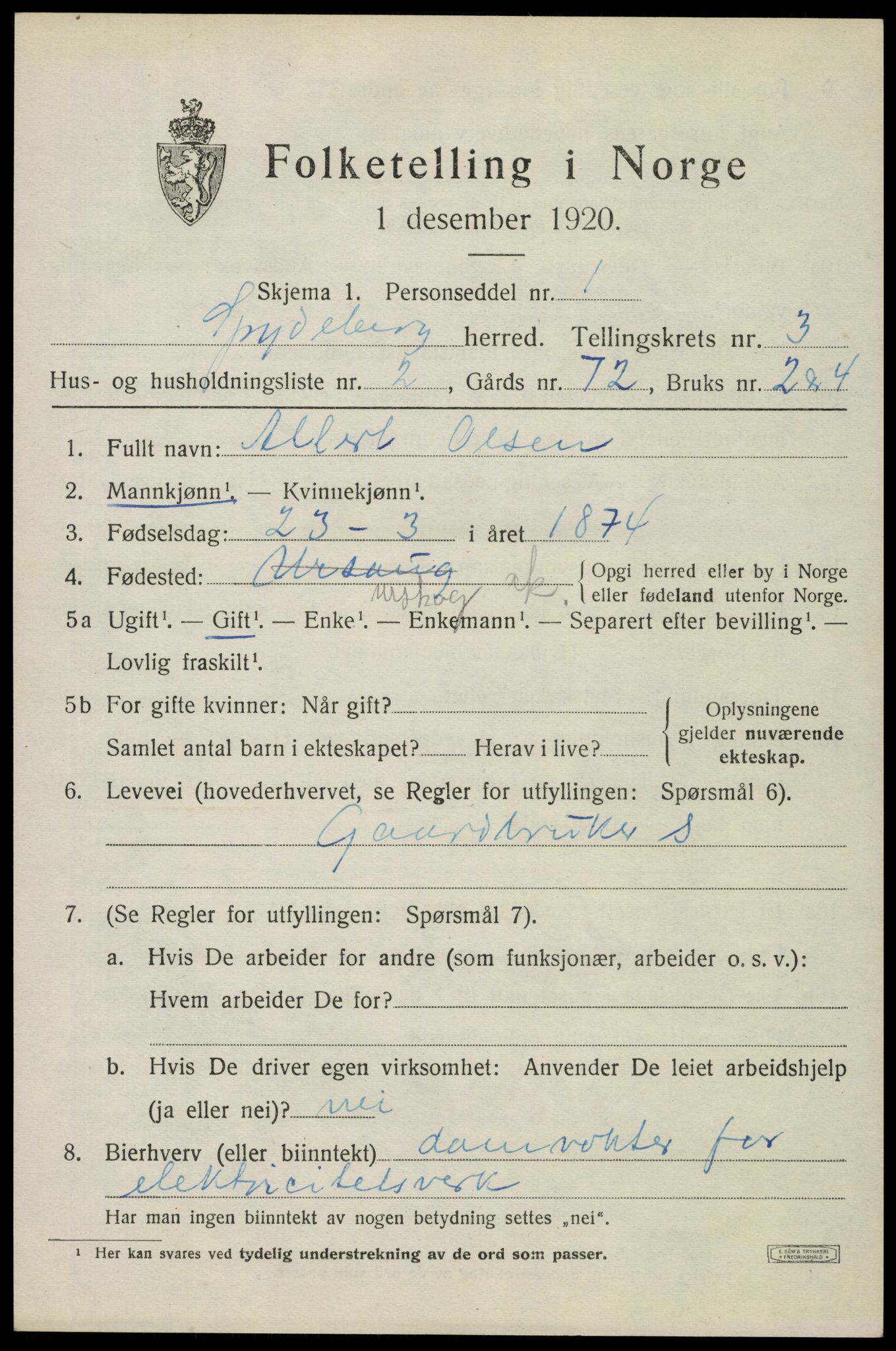 SAO, Folketelling 1920 for 0123 Spydeberg herred, 1920, s. 4073