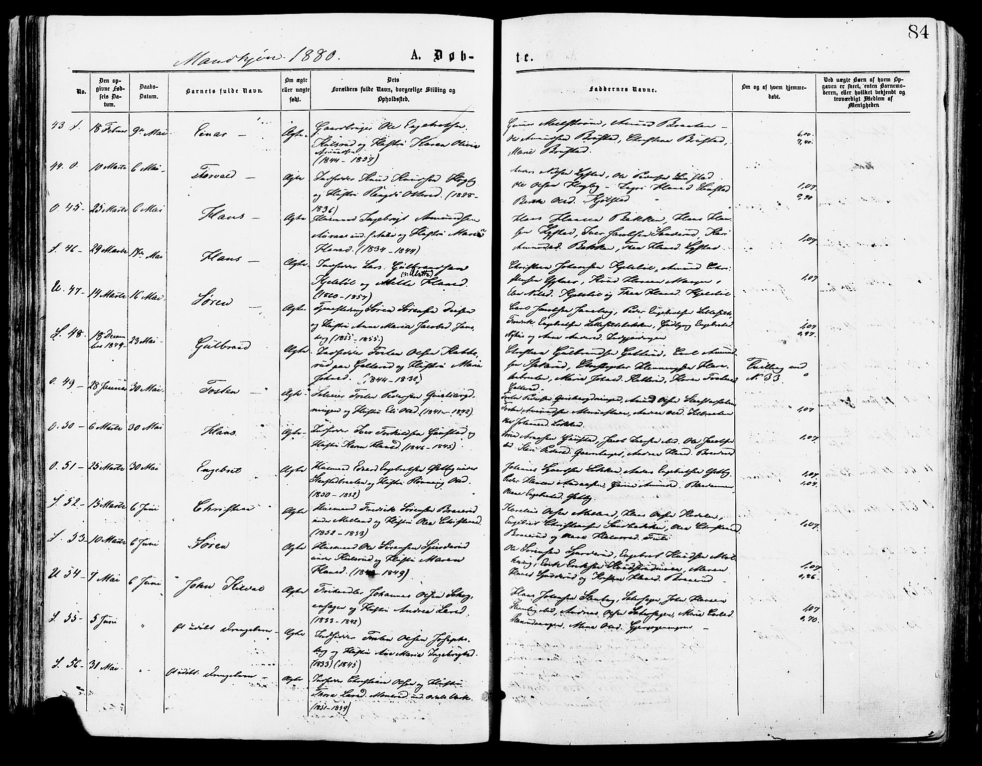 Sør-Odal prestekontor, AV/SAH-PREST-030/H/Ha/Haa/L0005: Ministerialbok nr. 5, 1876-1885, s. 84