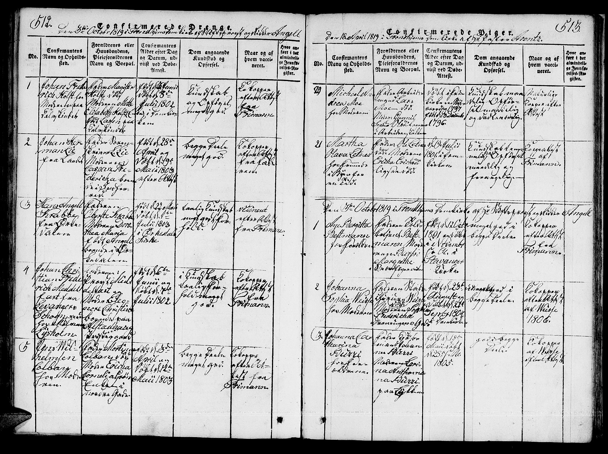 Ministerialprotokoller, klokkerbøker og fødselsregistre - Sør-Trøndelag, AV/SAT-A-1456/601/L0043: Ministerialbok nr. 601A11, 1815-1821, s. 512-513