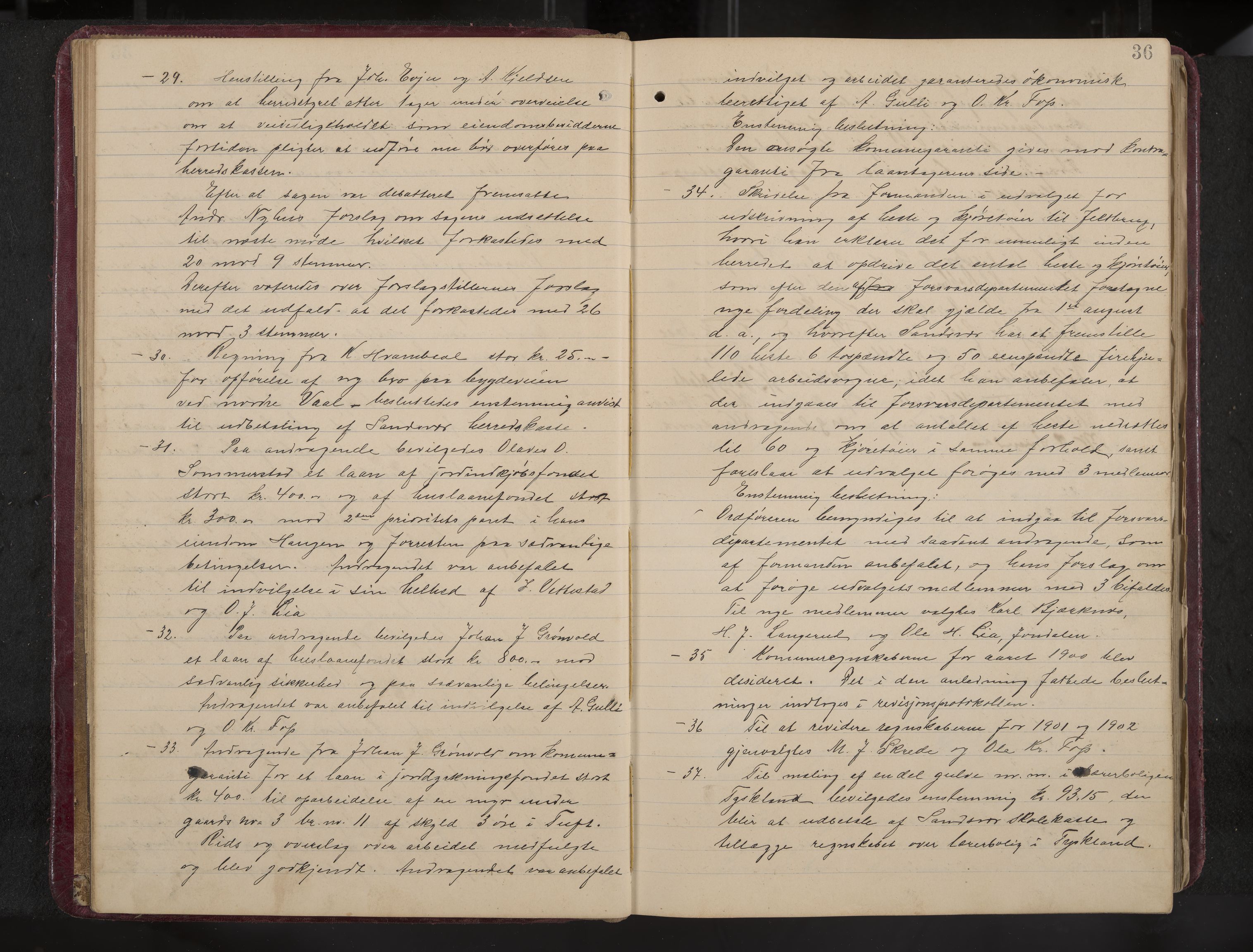 Ytre Sandsvær formannskap og sentraladministrasjon, IKAK/0629021/A/Aa/L0001: Møtebok med register, 1902-1919, s. 36