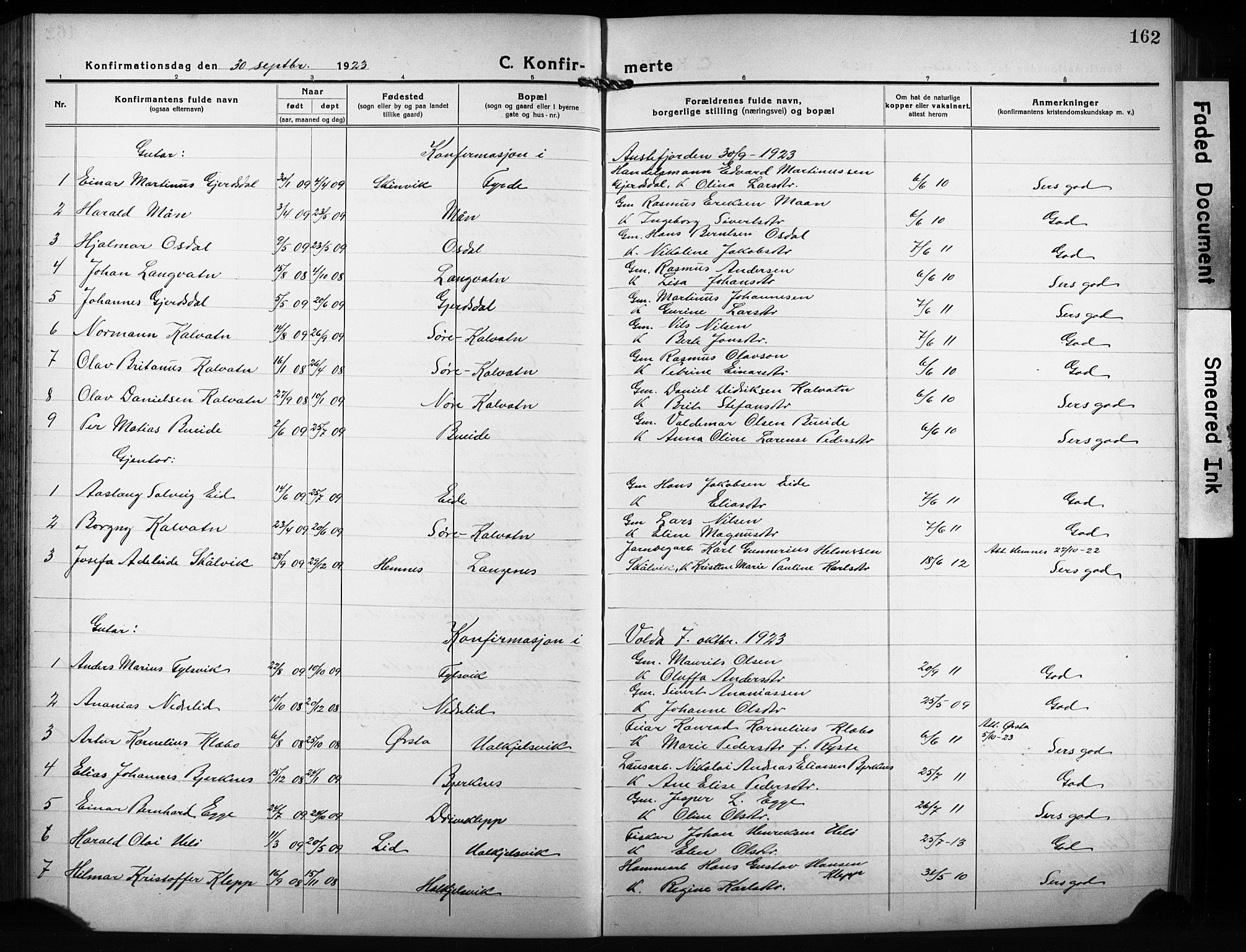 Ministerialprotokoller, klokkerbøker og fødselsregistre - Møre og Romsdal, AV/SAT-A-1454/511/L0160: Klokkerbok nr. 511C06, 1920-1932, s. 162