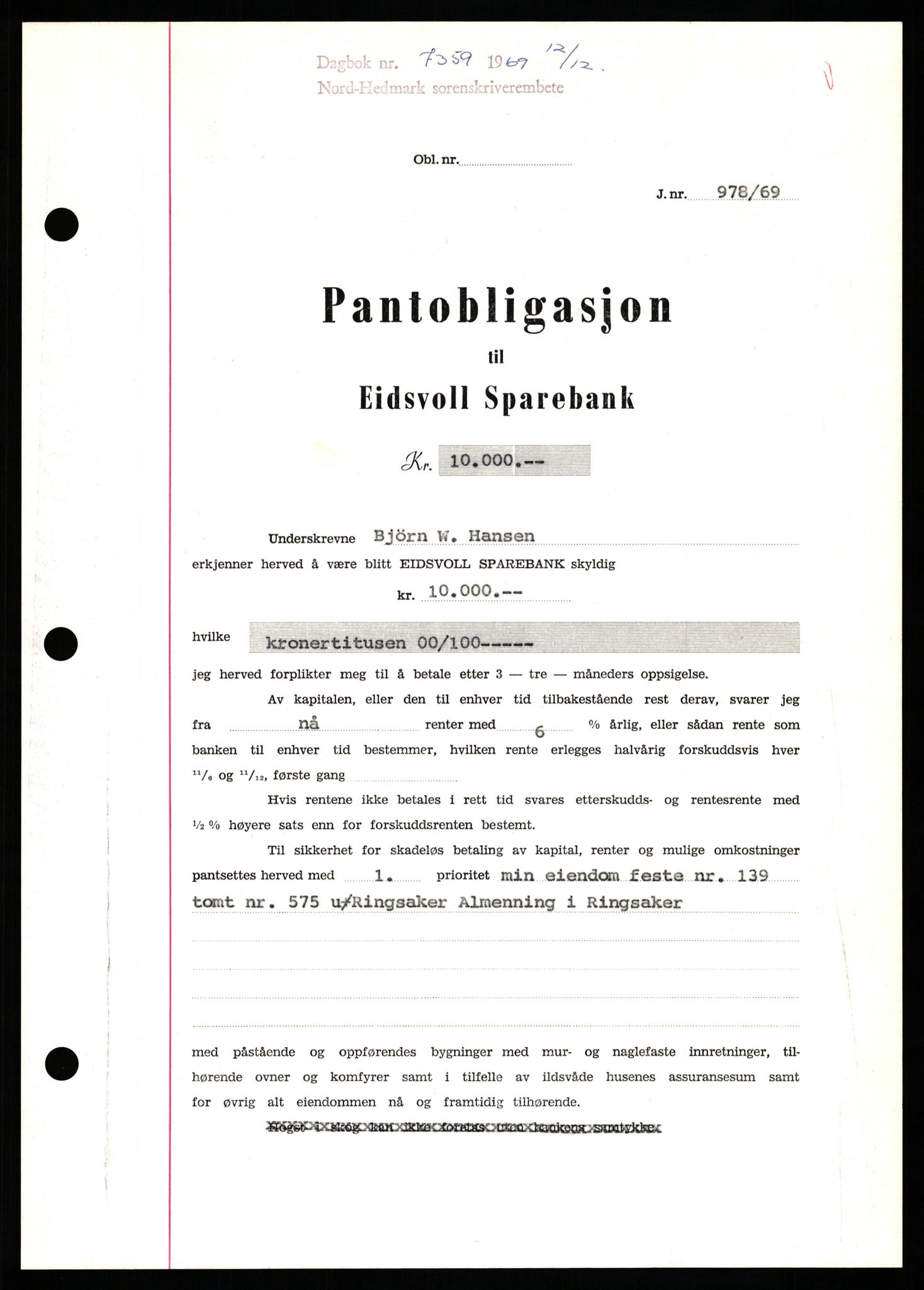 Nord-Hedmark sorenskriveri, SAH/TING-012/H/Hb/Hbf/L0082: Pantebok nr. B82, 1969-1969, Dagboknr: 7359/1969