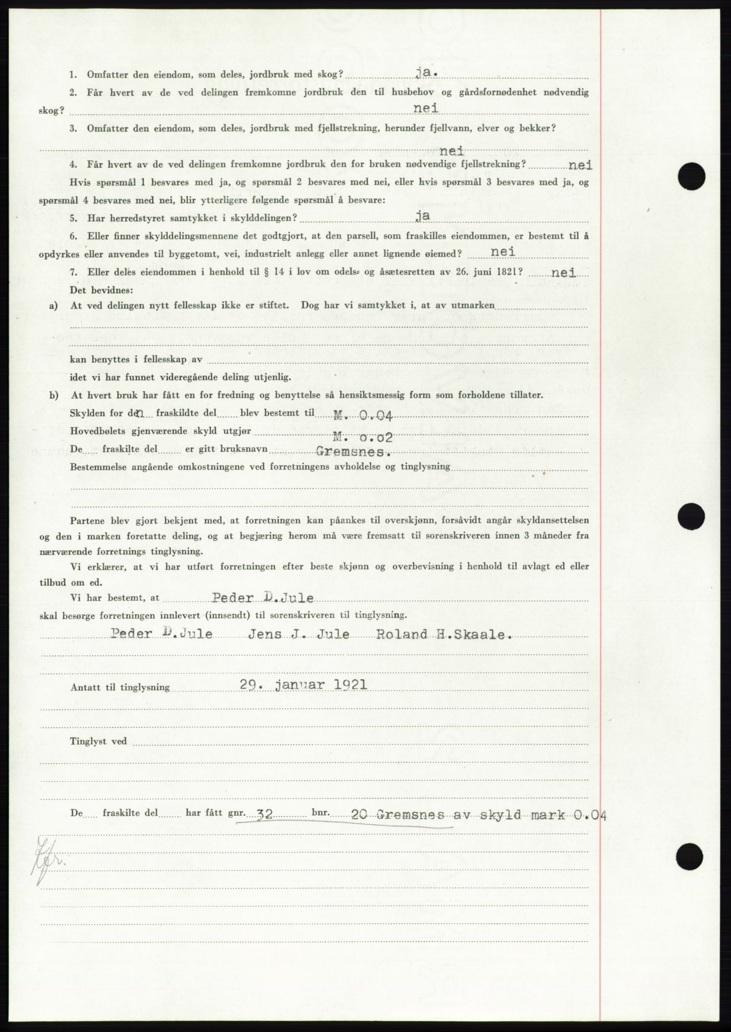 Namdal sorenskriveri, SAT/A-4133/1/2/2C: Pantebok nr. -, 1916-1921, Tingl.dato: 29.01.1921