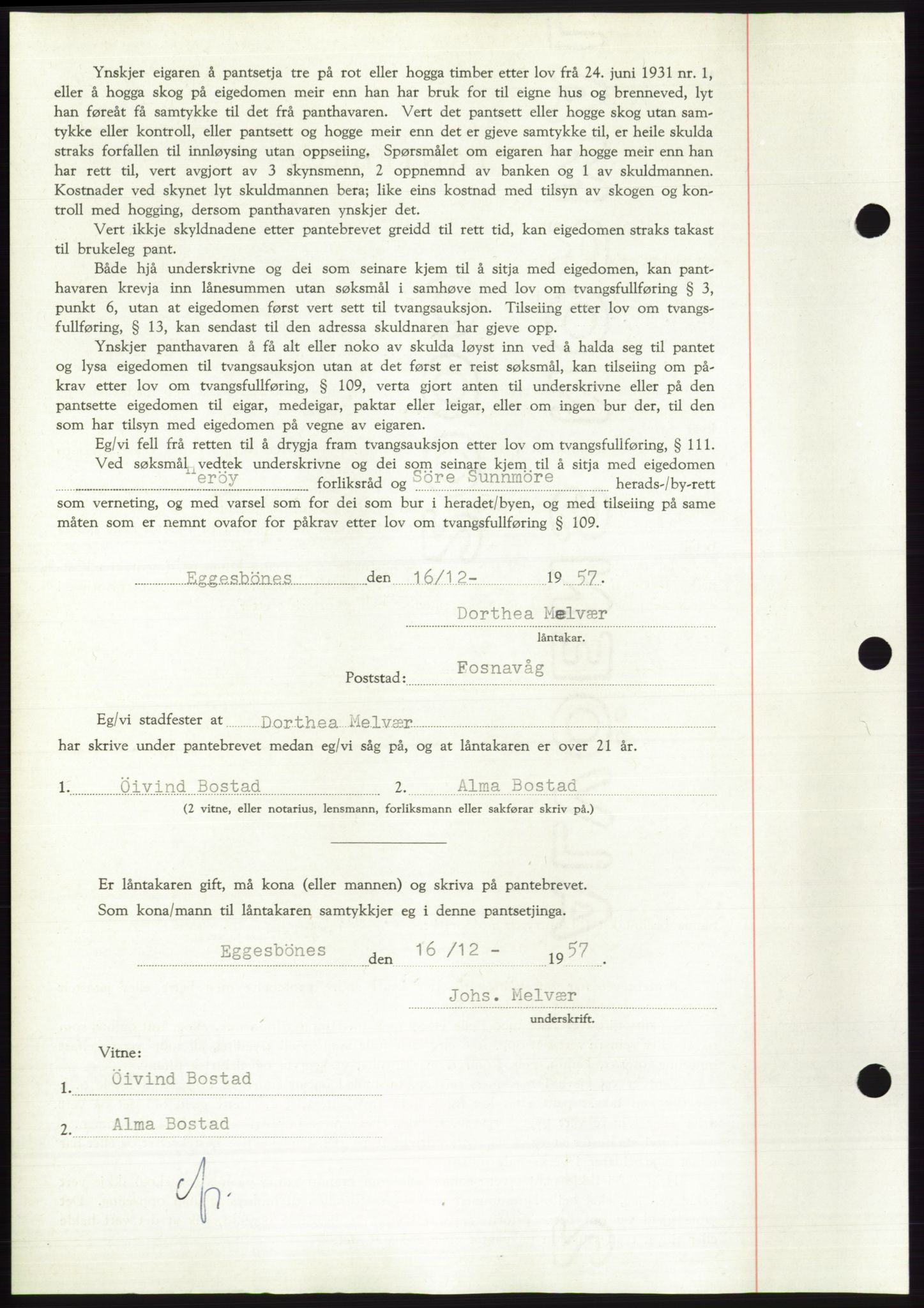 Søre Sunnmøre sorenskriveri, AV/SAT-A-4122/1/2/2C/L0130: Pantebok nr. 18B, 1957-1958, Dagboknr: 3160/1957