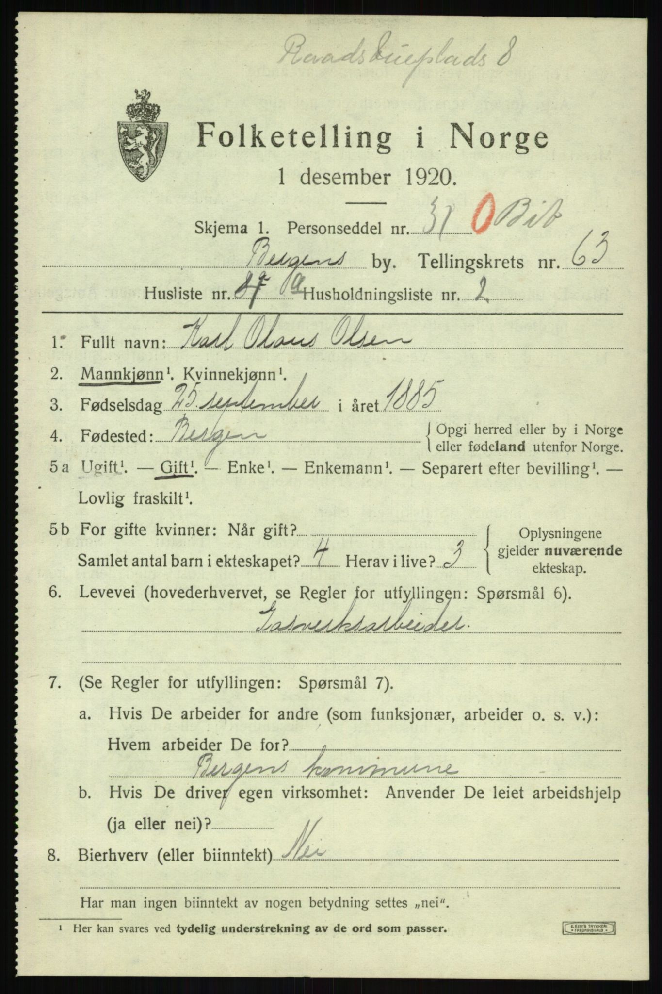 SAB, Folketelling 1920 for 1301 Bergen kjøpstad, 1920, s. 131699